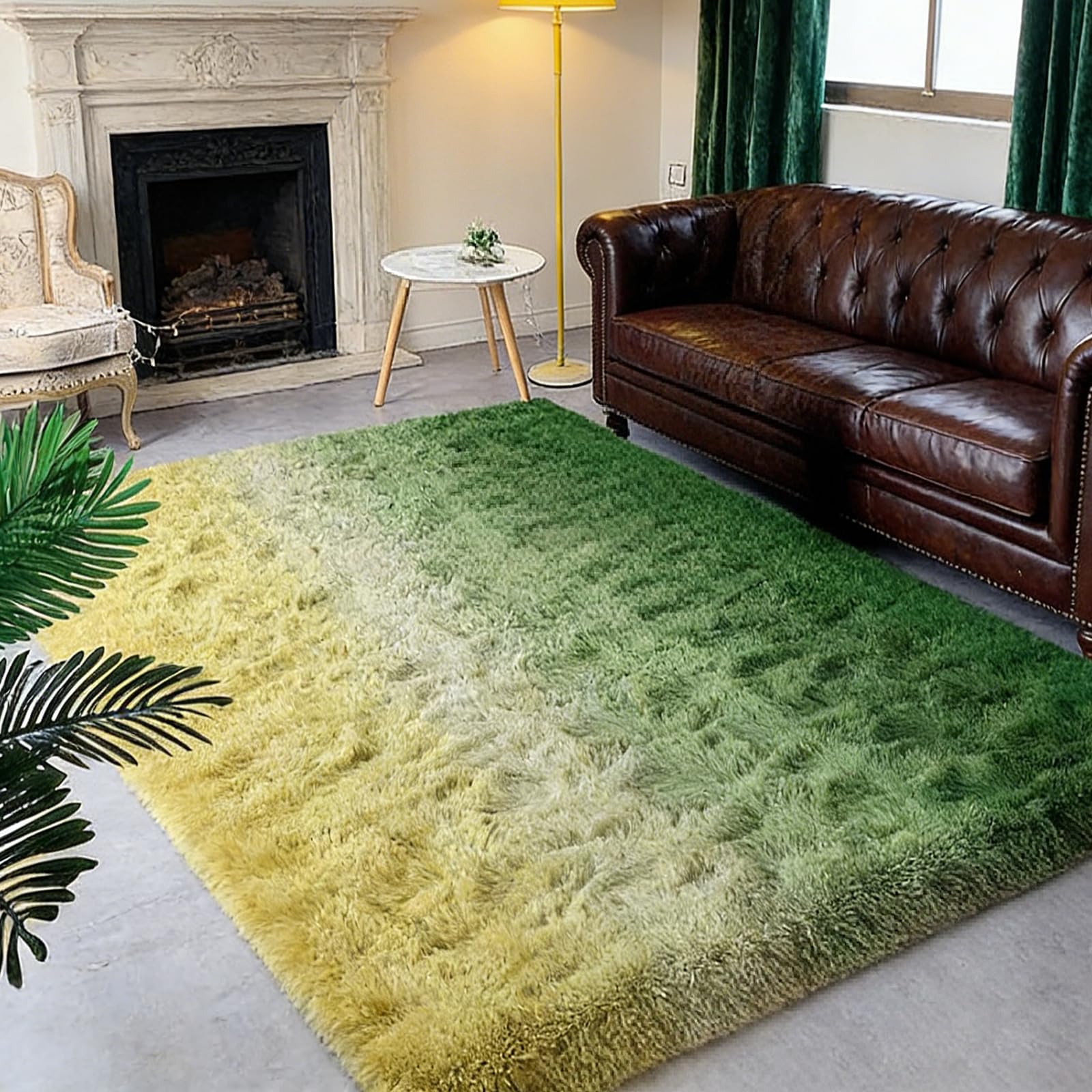 Teppich Waschbar in Waschmaschine 120 x 180 cm, Anti-Rutsch Unterseite, Waschbar Bis 30 Grad, Super Soft, Felloptik, Einfache Reinigung, Wohnzimmer Teppich Hochflor, Grün