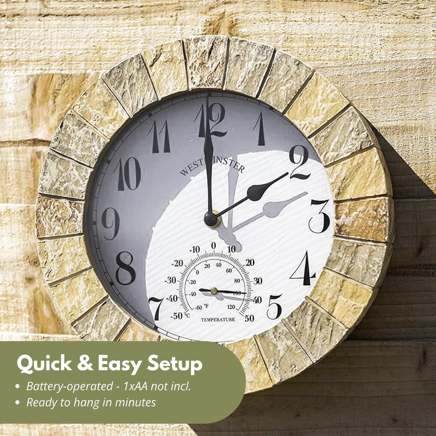westminster garden clock and thermometer