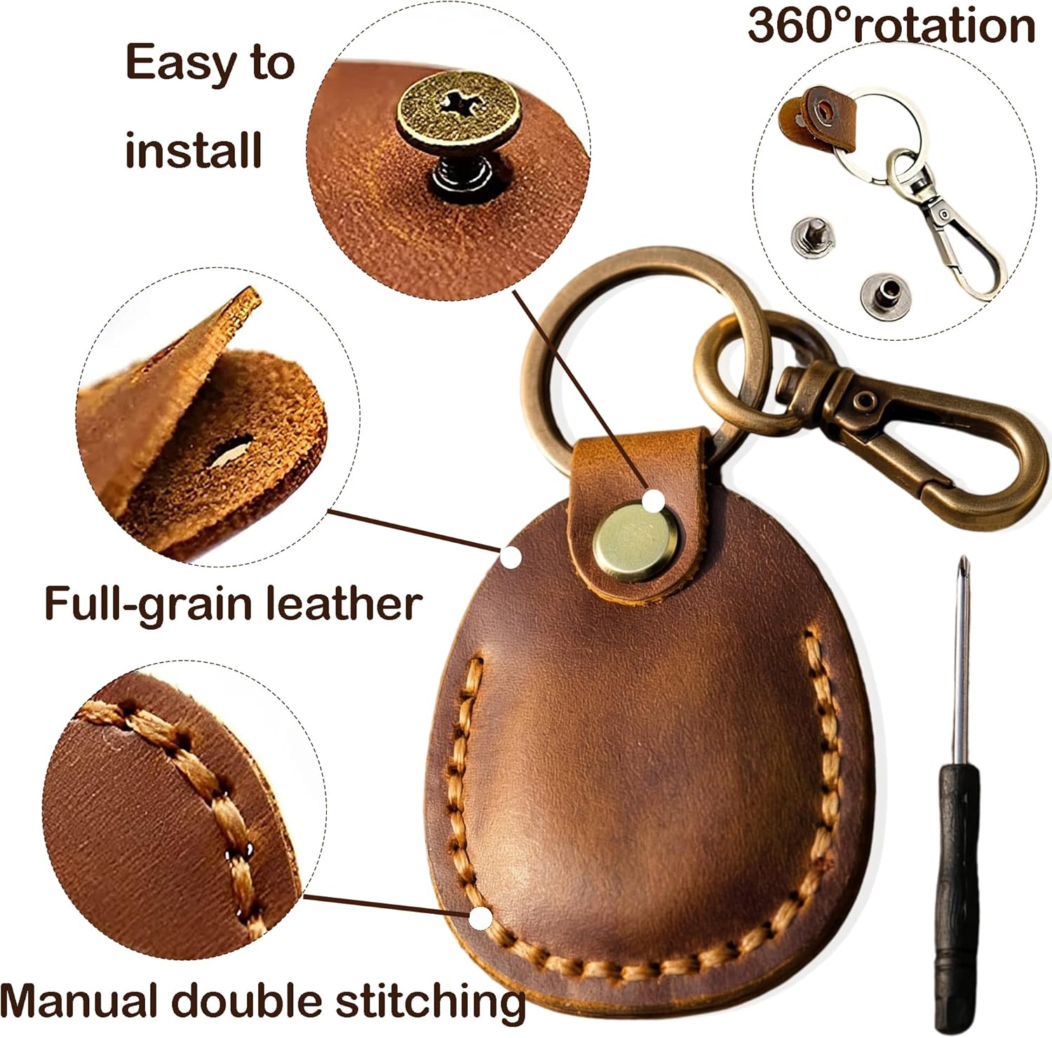 Timyca Genuine Leather 4 Pack for Apple AirTag Holder [Fit Tightly Design] [Easy to Install] [Hold Securely] with Metal Keychain for Kids,Pet,Luggage,Backpack,Keys