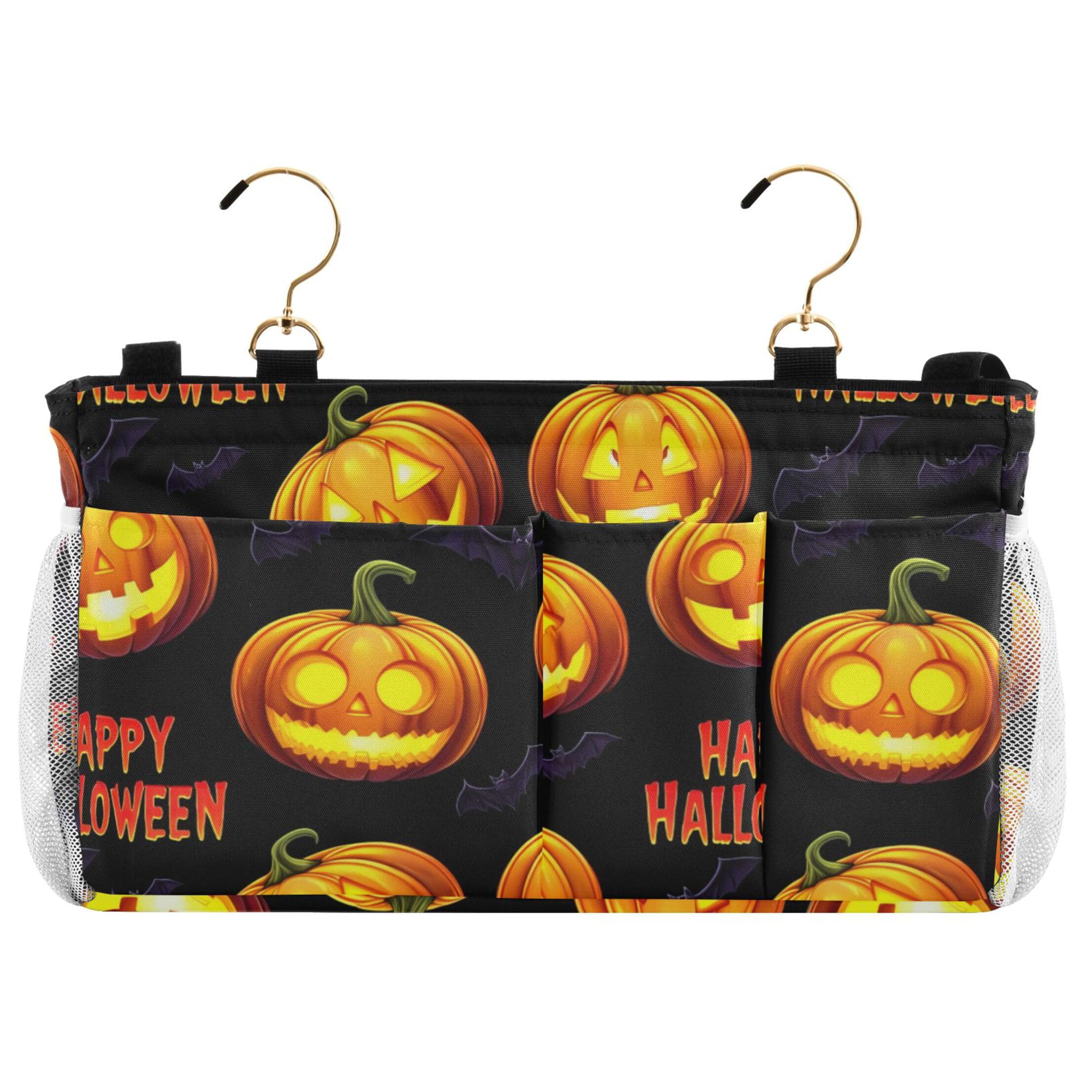 Burbuja Pumpkins Spooky Faces Bedside Caddy Hanging Storage Organizer with 2 Straps and Hooks for Home College Dorm Bunk Bed Hospital Bed Crib
