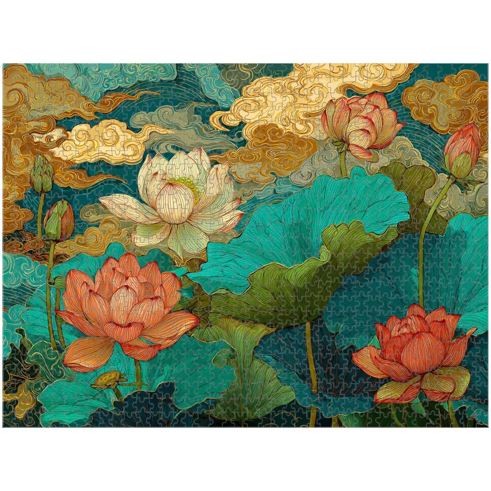 4000 Pezzi Puzzle Adulti - Verde & Loto - Decorazione Murale 1T#57 | Puzzle in Legno, Tagliati con Precisione, Inchiostro dai Colori Vivaci, Hobby Statico, Decorazione per Casa, 105x147cm