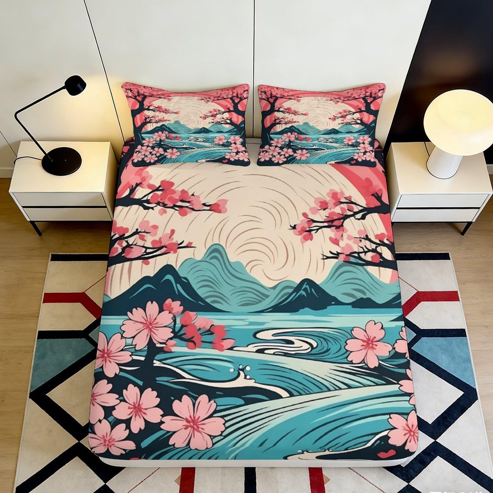 3D Printed Ocean Design Fitted Sheet Microfiber Deep Pocket Bedroom Decor Marine Mattress Fitted Cover Elastic Hem Washable 140x200x25cm
