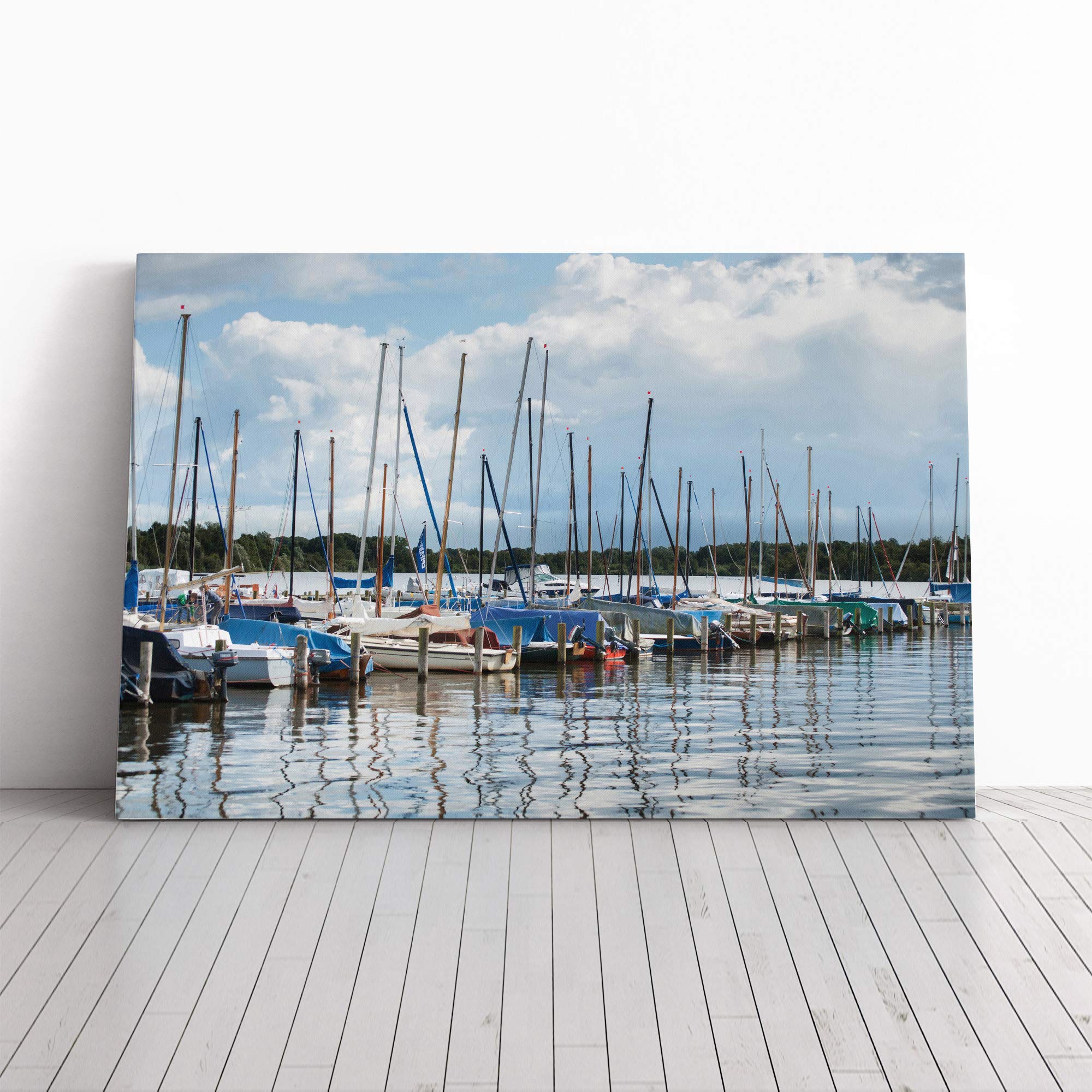Boats in The Harbour Canvas Print | Gallery Wrapped 30mm Frame Wall Art | 30x20 inches | Ready to Hang | Modern Seascape Picture | Living Room Bedroom Lounge Office