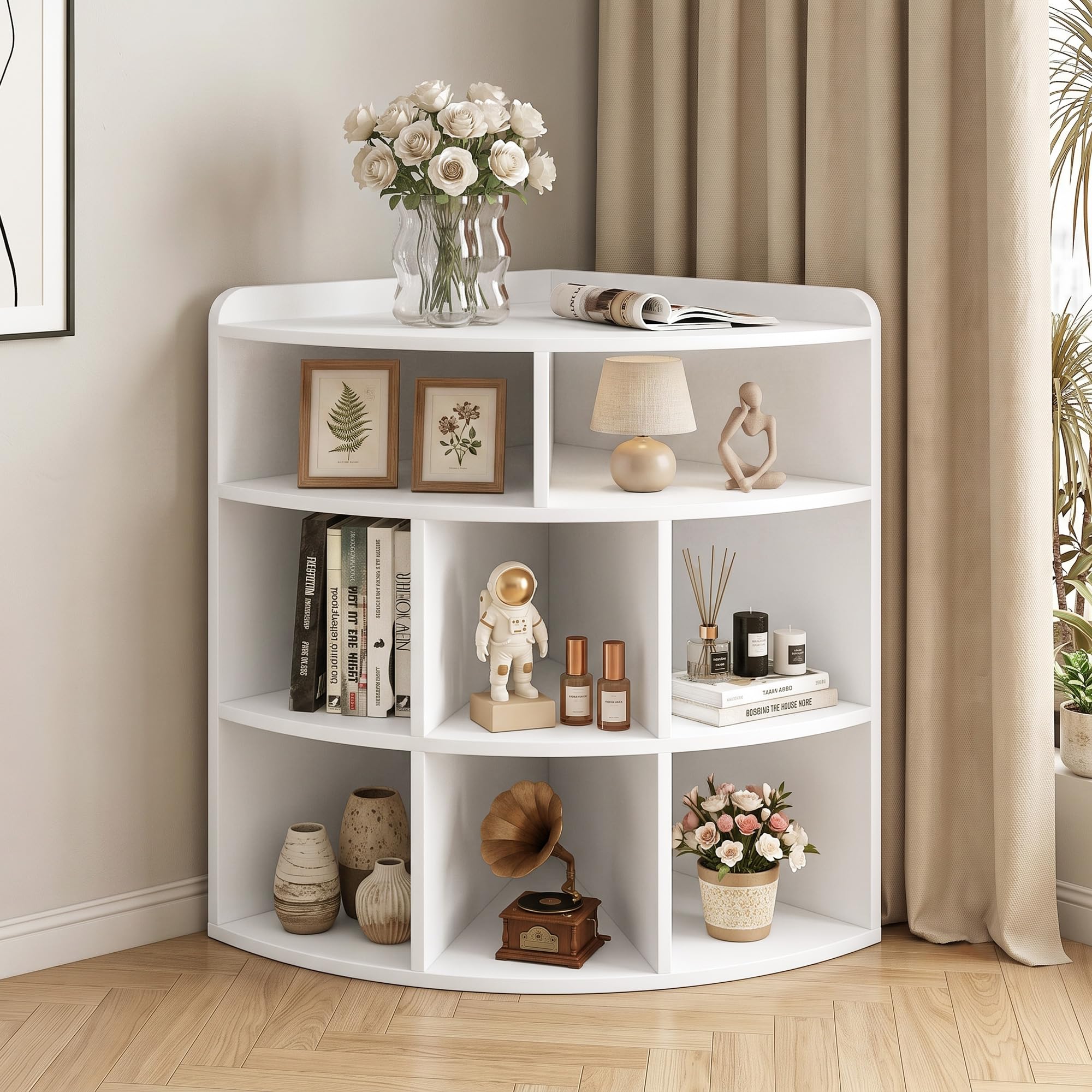VECELO 3-Tier Corner Bookcases with Open Shelf, Modern Freestanding Bookshelf Storage Display Rack, For Living Room, Hallway, Home Office