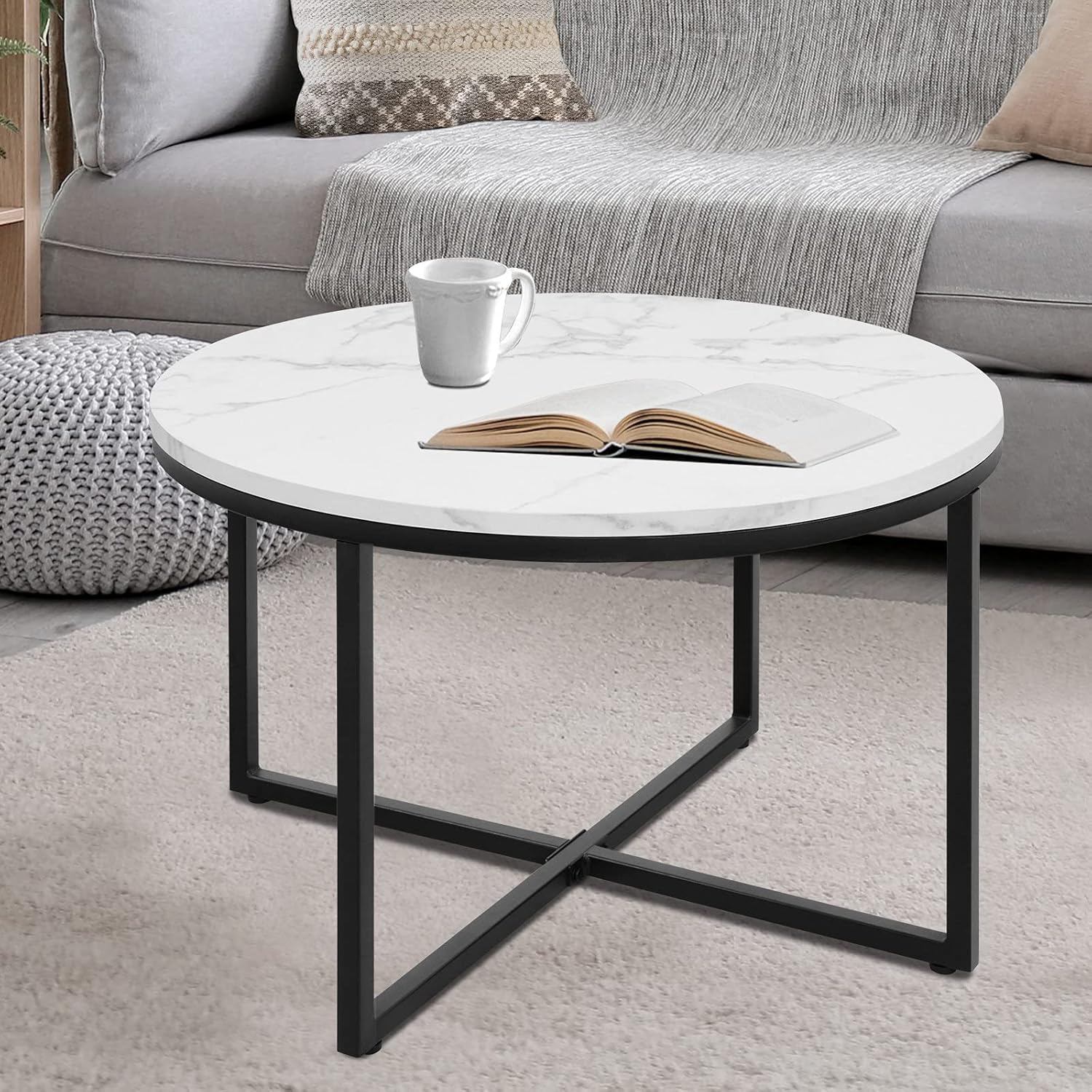 Artiss Coffee Table Round Side, Home Furniture Living Room, Marble