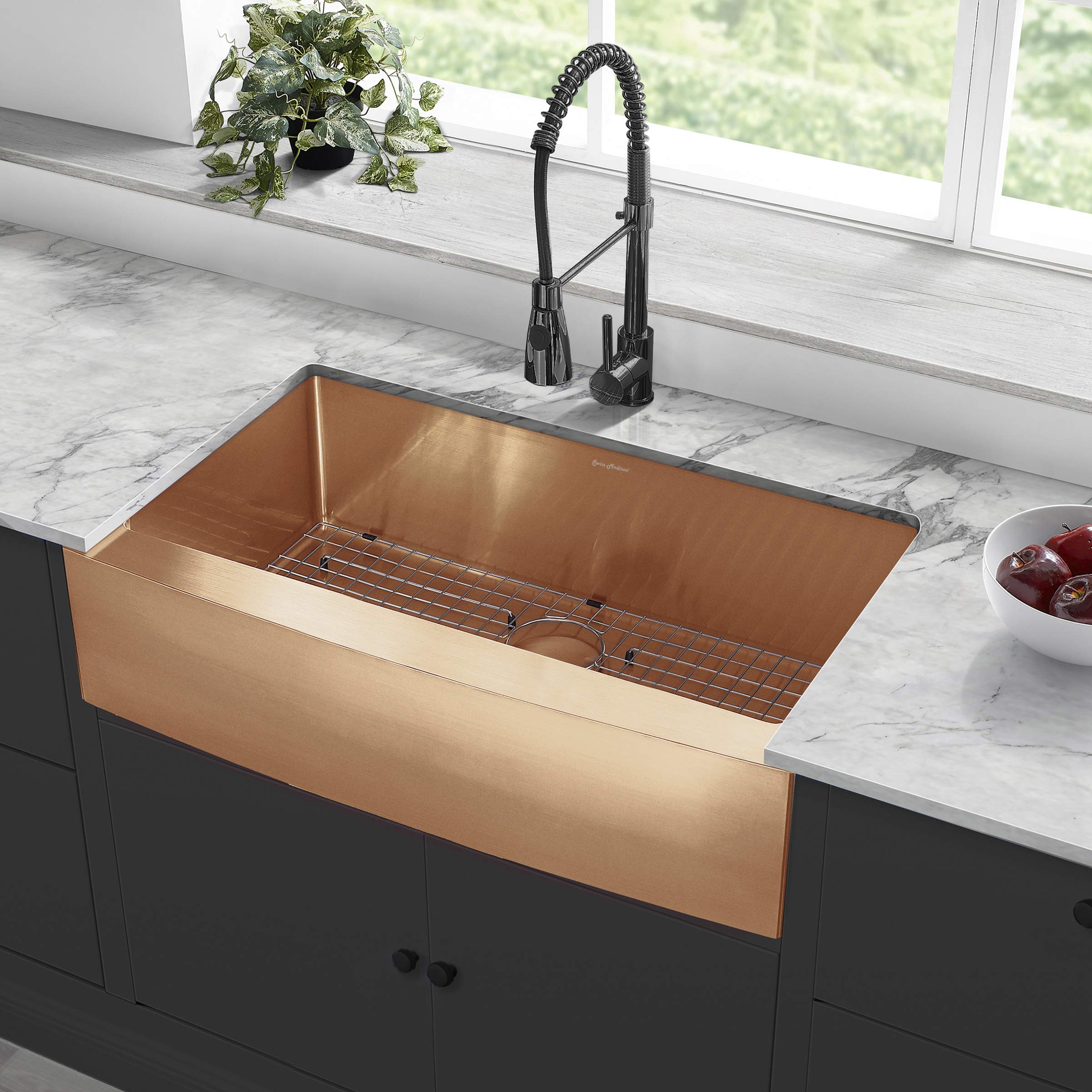 Swiss Madison Well Made Forever Rivage 36 x 21 Stainless Steel, Single Basin, Farmhouse Kitchen Sink with Apron in Rose Gold