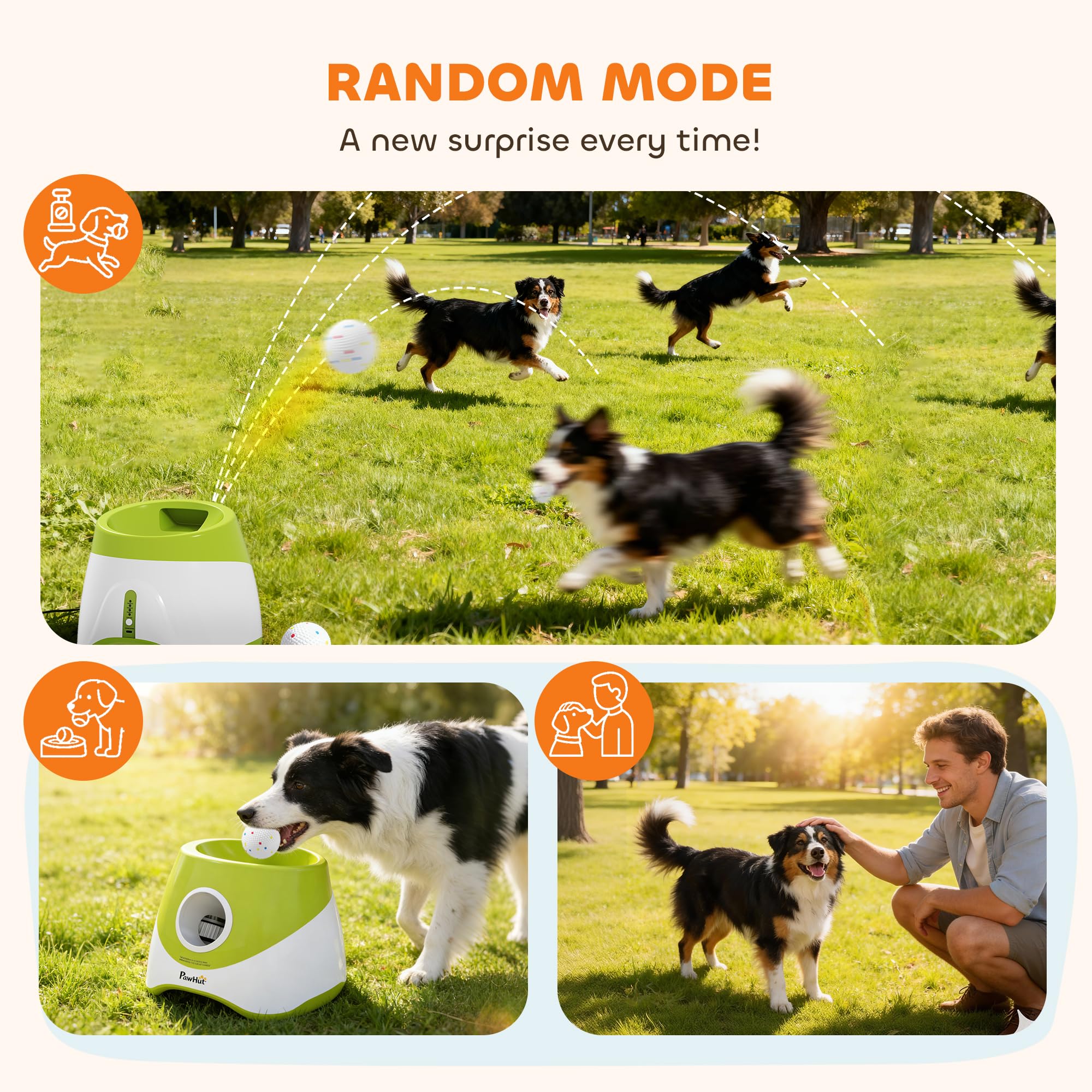 Lanzador automático de Pelotas para Perros PawHut con 5 Pelotas de Tenis ETPU, Lanzador de Pelotas para Perros con 3 ajustes de Distancia (6 m/10 m/14 m), Juguete Interactivo para Interior y Exterior