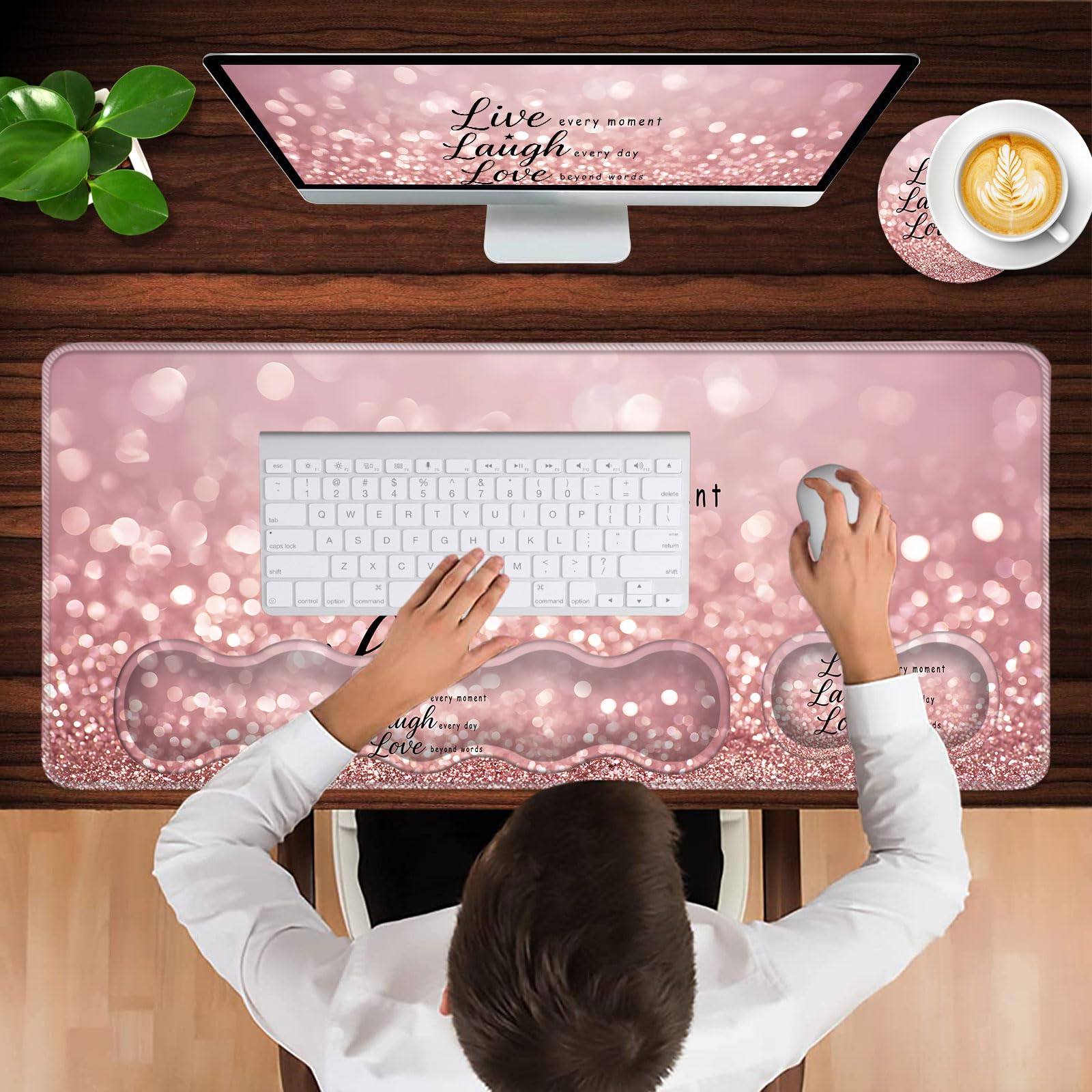 Poggiapolsi per tastiera e tappetino per mouse con supporto per il polso, set di sottobicchieri ergonomici, memory foam, facile da digitare, sollievo dal dolore, tappetino da scrivania grande XL 80 x