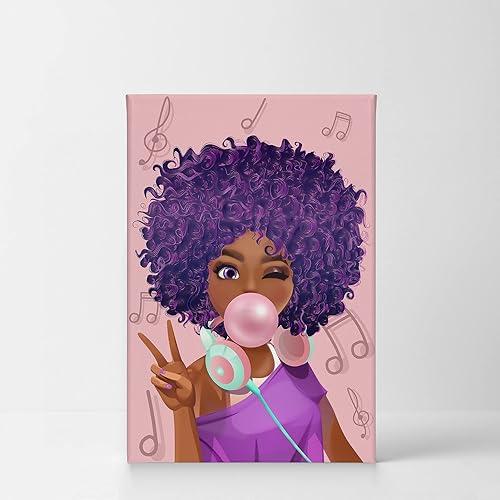 Miniatura 2 de SmileArtDesign Arte de pared afroamericano, arte de pared de niña negra, chica bonita afroamericana, goma de mascar rosa, impresión afroamericana