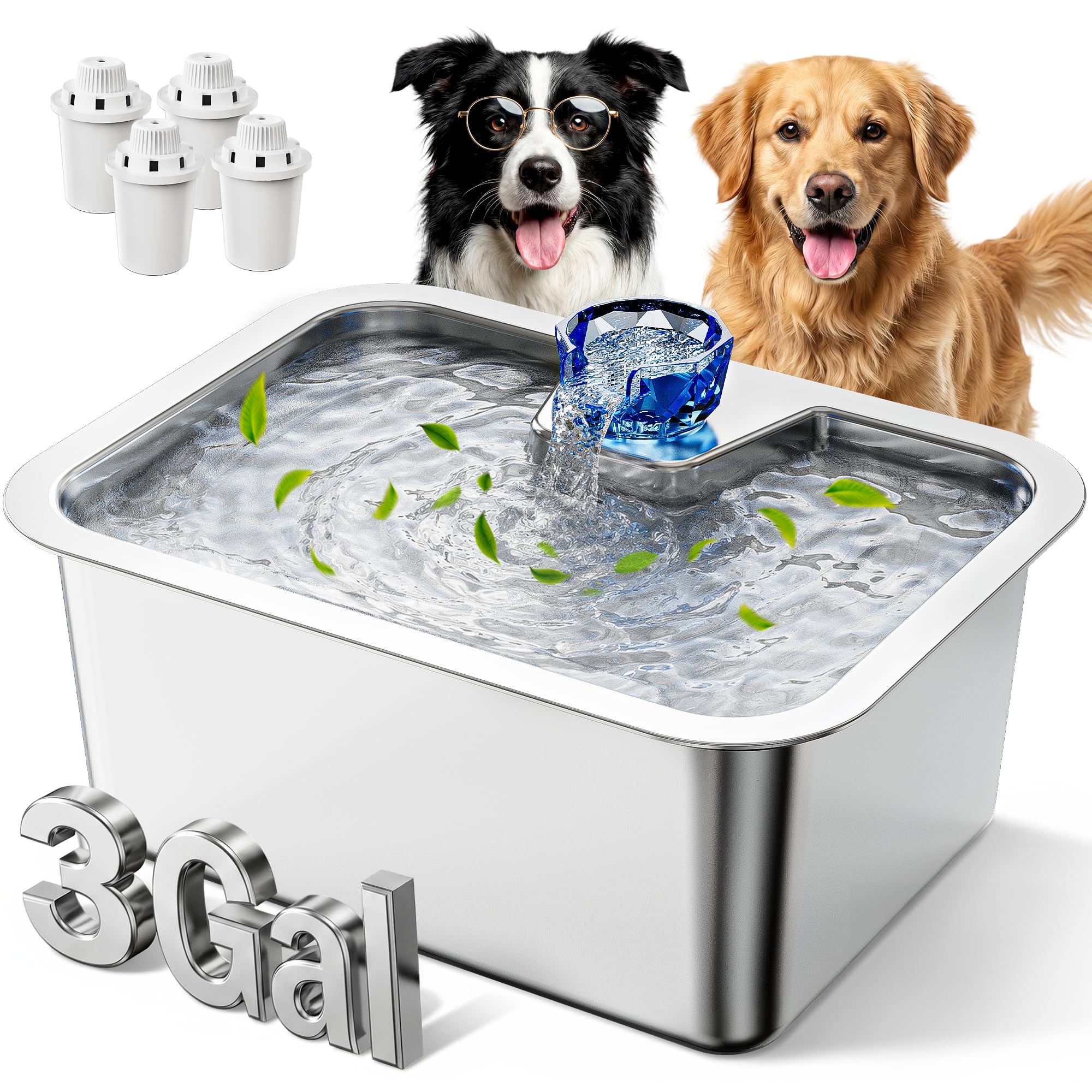 PETDOTT 3 Gallon Stainless Steel Dog Water Fountain