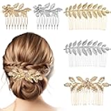 5PCS Leaf Hair Combs for Women Accessories Gold Silver Rhinestone Hair Comb Clips with Teeth Combs for Wedding Metal Decorative French Twist Slide Comb for Bride Bridesmaid Christma Parties Prom Dance