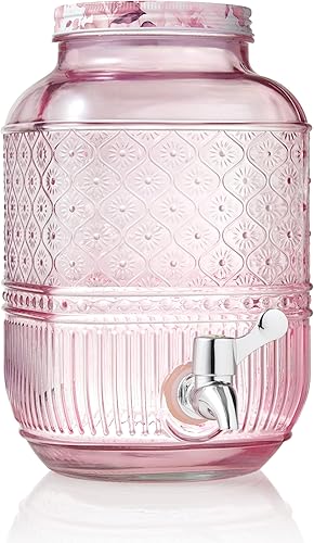 Godinger Dispensador de bebidas, dispensador de agua de vidrio, dispensador grande de bebidas con espita, decoración vintage, 1 galón