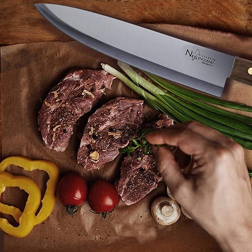 Miniatura 5 de New England Cutlery Juego de 9 piezas de bloques de cuchillos de acero inoxidable al carbono premium con mango de madera de nogal