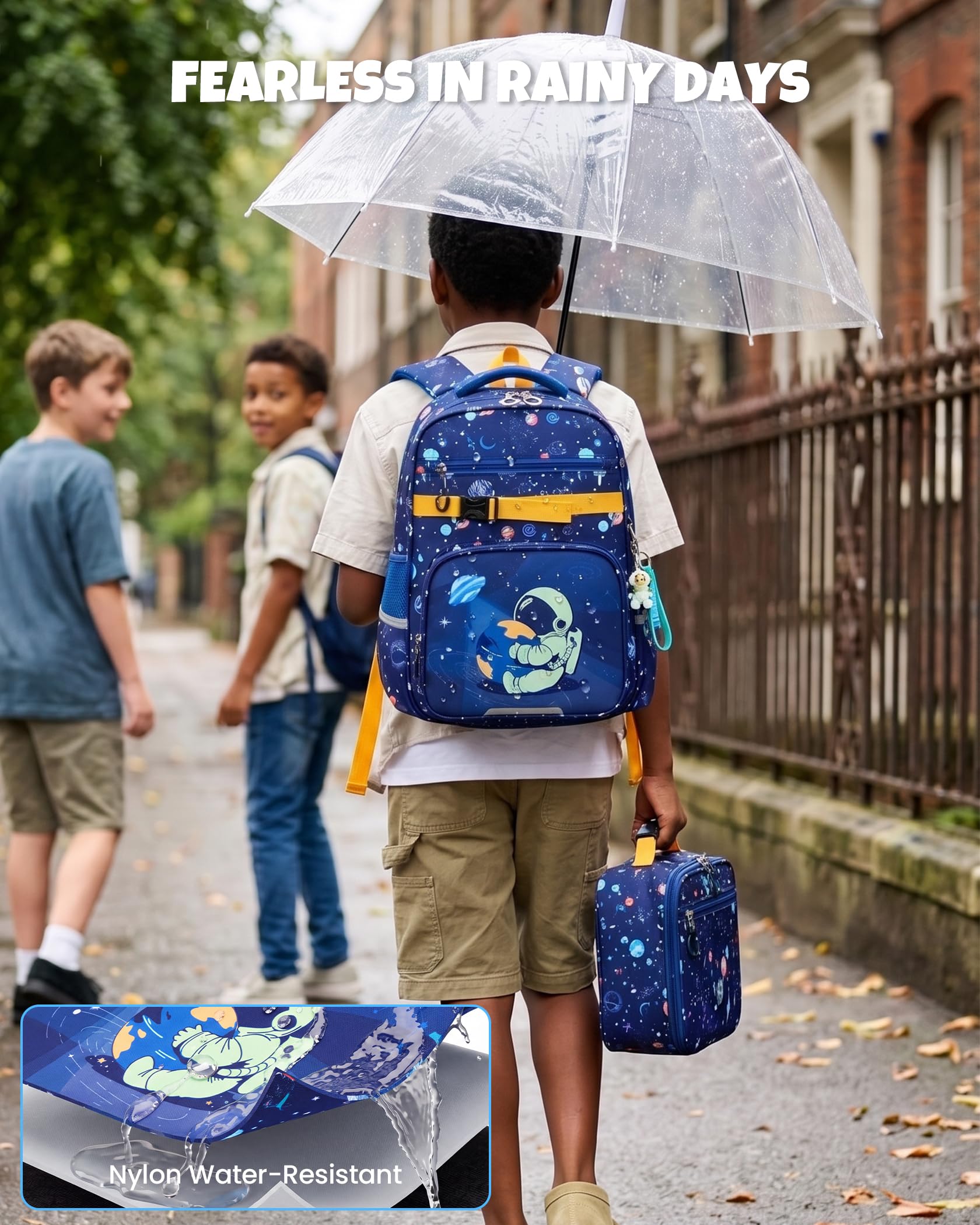 Amythe Set 3 pièces Cartable Garçon dès 1ère année Réfléchissant | Sac à dos Enfant Ergonomique Léger 18L Primaire Imperméable Astronaute