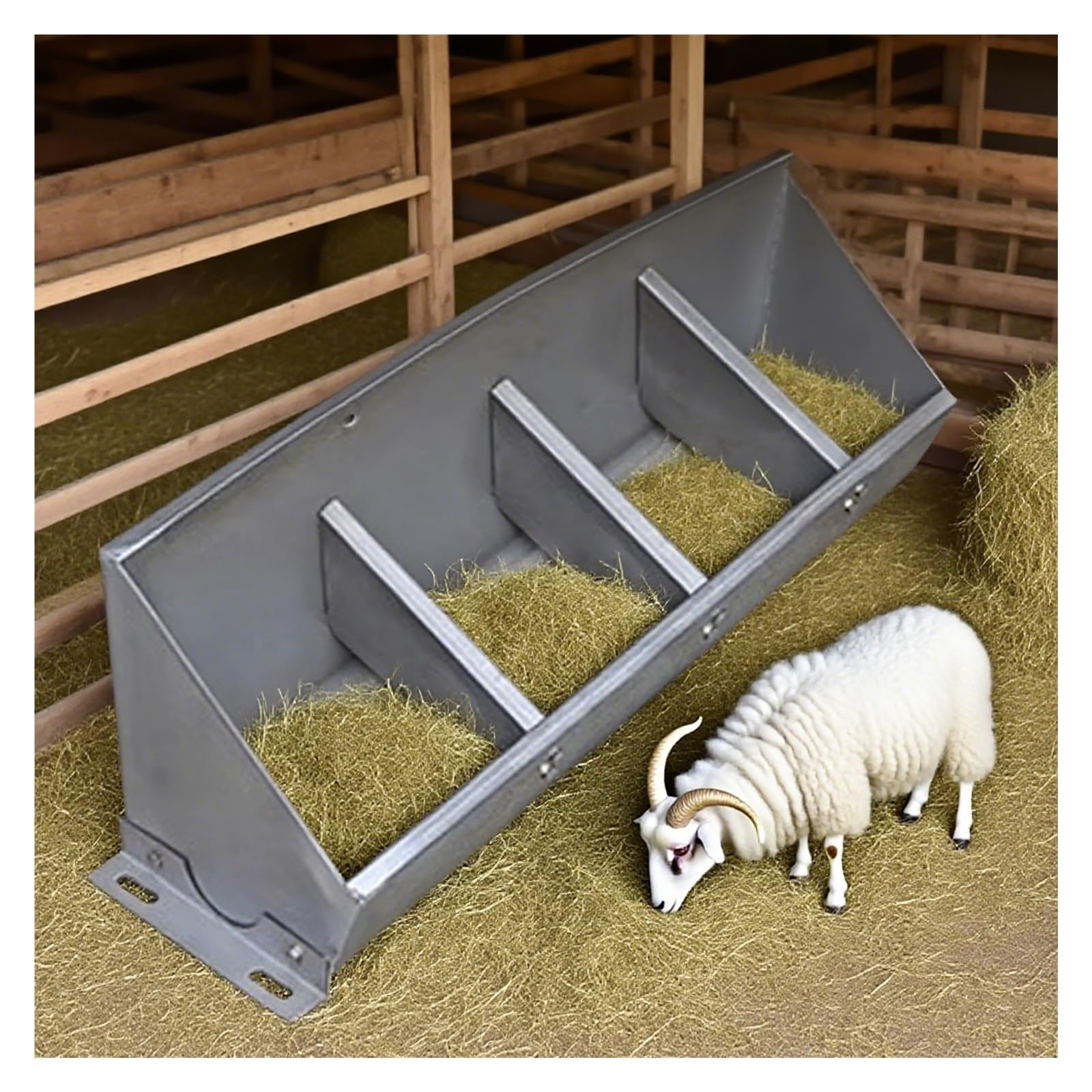 IBOWZ Mangiatoia per capre appendibile per 4/5/8/10 capre, mangiatoia per maiali con divisorio, Contenitore per l'alimentazione del Bestiame Anti-rovesciamento per fattorie/capannoni/pascoli