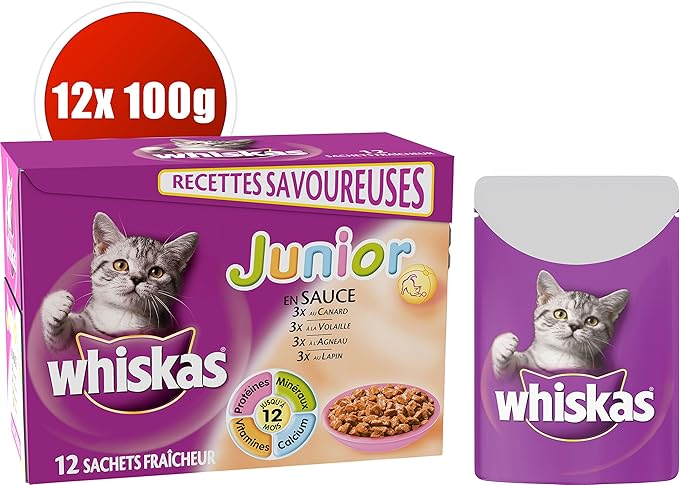 whiskas - JUNIOR - Fresh Sachets of Sauce 12 x 100g - Pack of 4 -
makanan kucing whiskas review