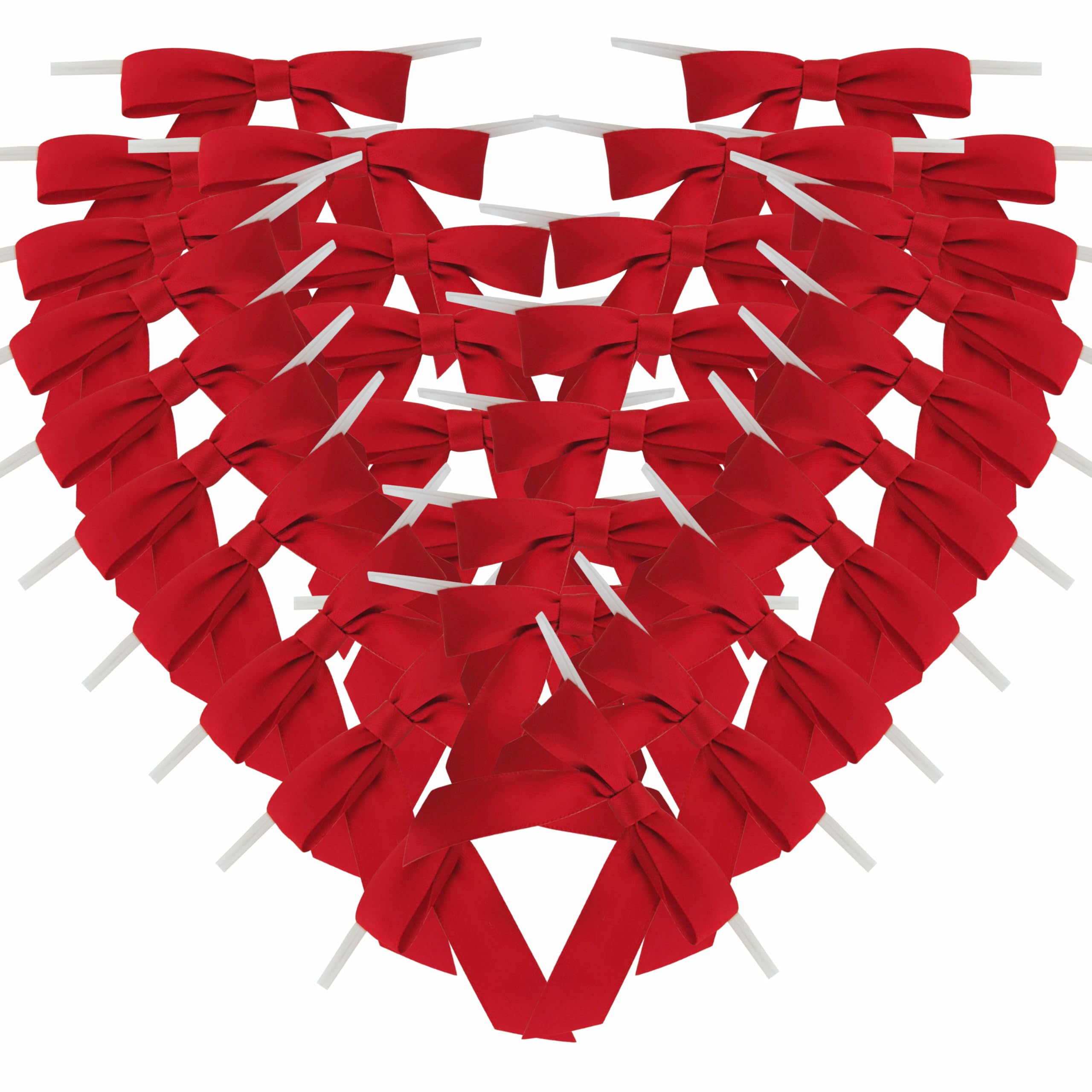 Micomon 50pcs 2-1/2" Red Satin Ribbon Bows with Twist Ties for Gift Wrapping Packing Christmas Decoration (Red)