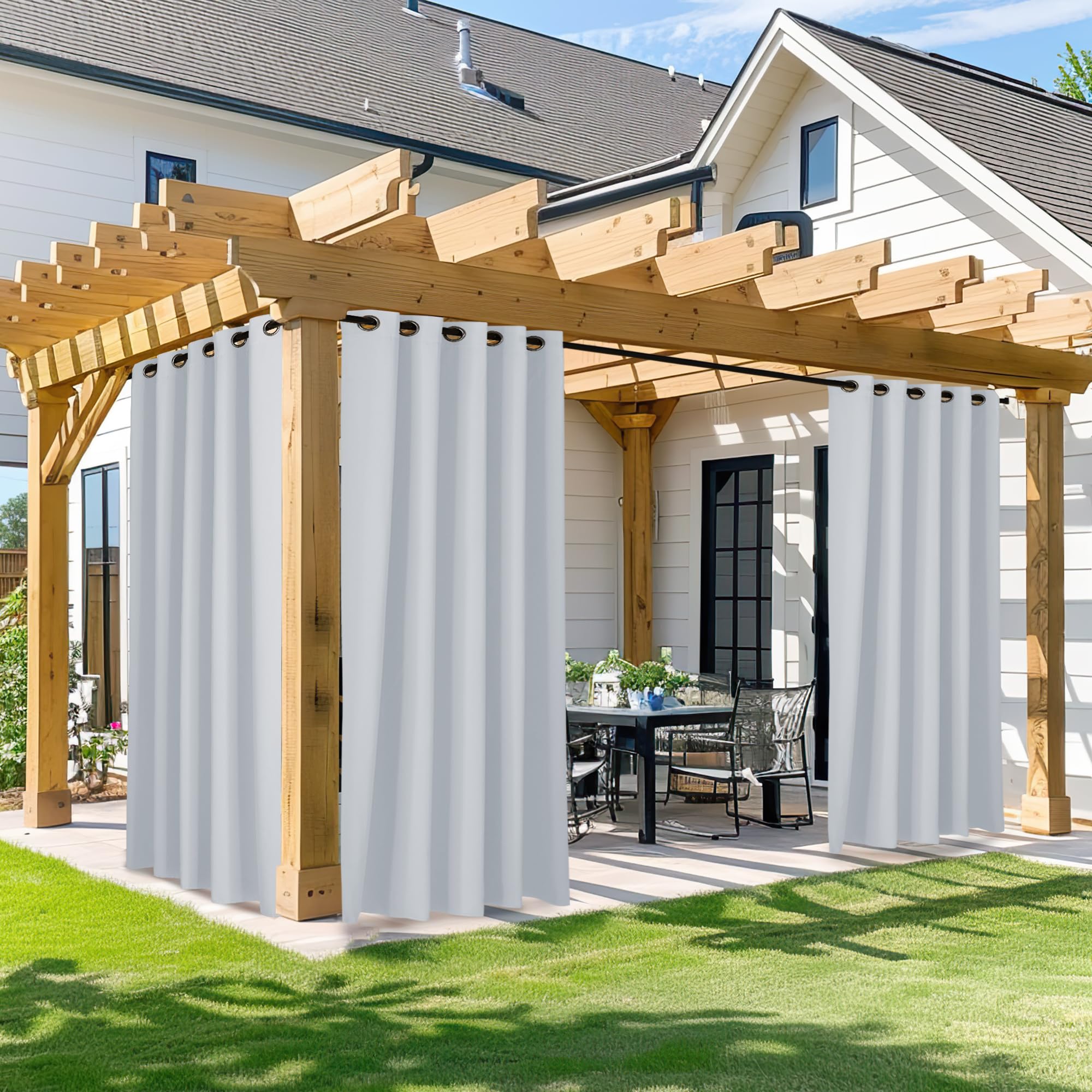NICETOWN Patio Curtains Outdoor 95 inch Long, Sun Blocking Thermal Insulated Shade Windproof Curtain Blackout for Porch Pergola Garden Lawn, 1 Panel, Wide 66 x Long 95 inches, Cloud White — image 1