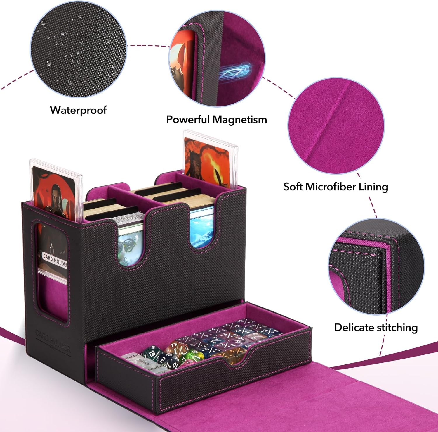 MTG Deck Box,Commander Deck box,Double Storage Box with 2 Commander Display & 1 Removable Dice Tray, Fits 200+ Double-Sleeved Card Storage.Card deck box for CCG TCG Sports (DARK-PURPLE)