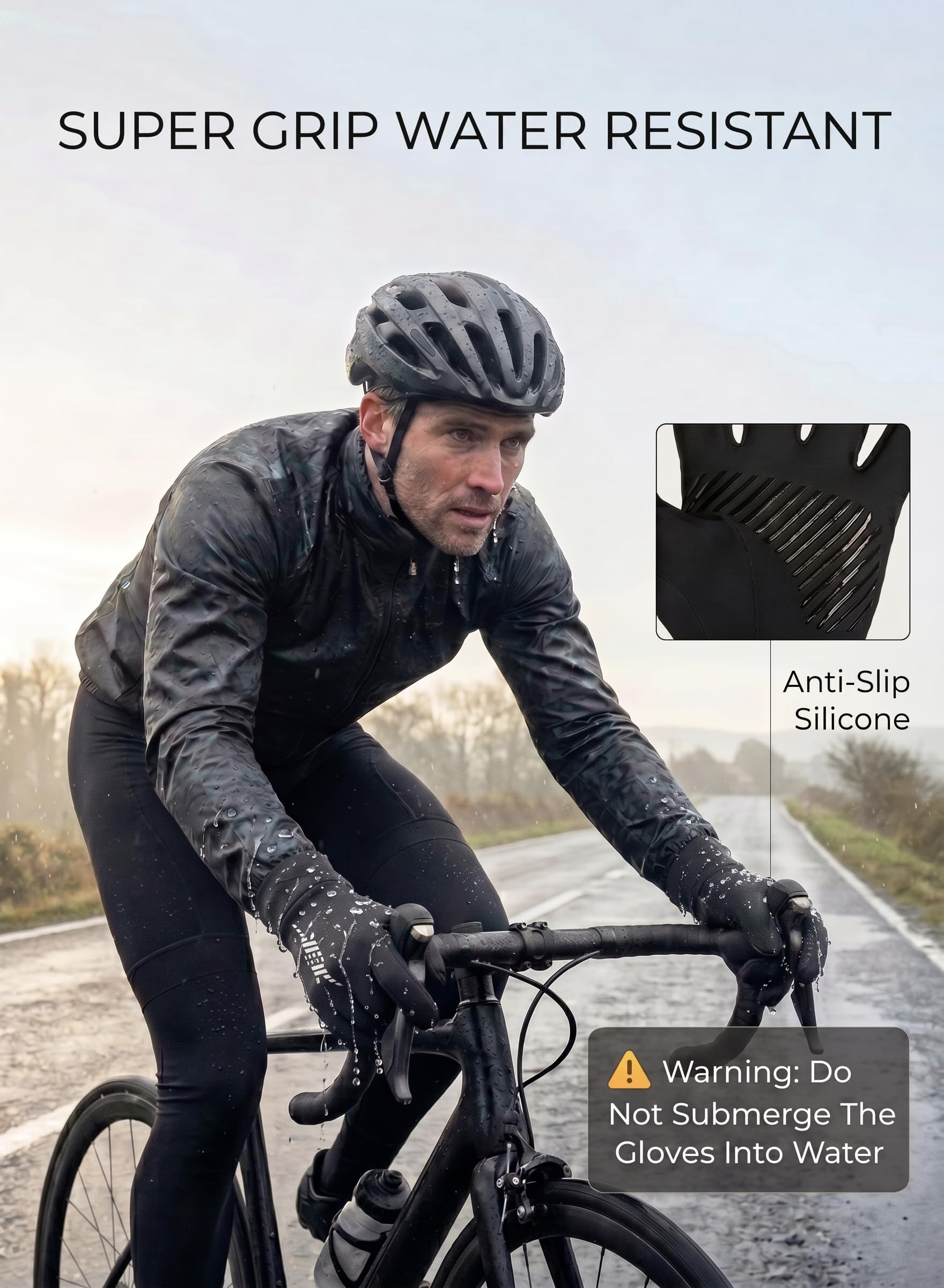 Guantes de ciclismo para hombre y mujer: guantes térmicos resistentes al viento con dedos para pantalla táctil, guantes de invierno unisex con forro cálido para clima frío, antideslizantes,