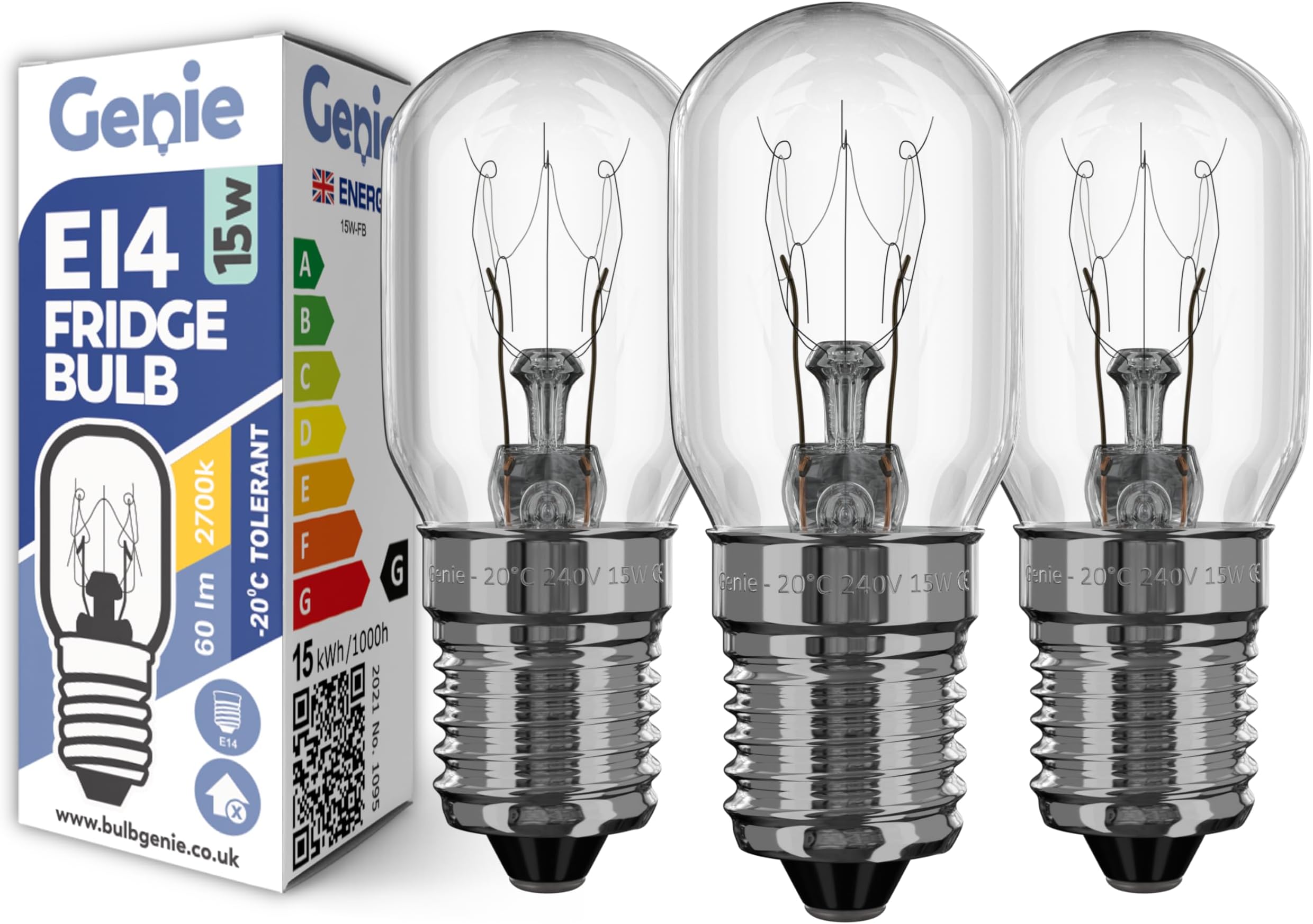 15W E14 Fridge Light Bulb 20°C Tolerant Glass 230V Pygmy SES (Pack of