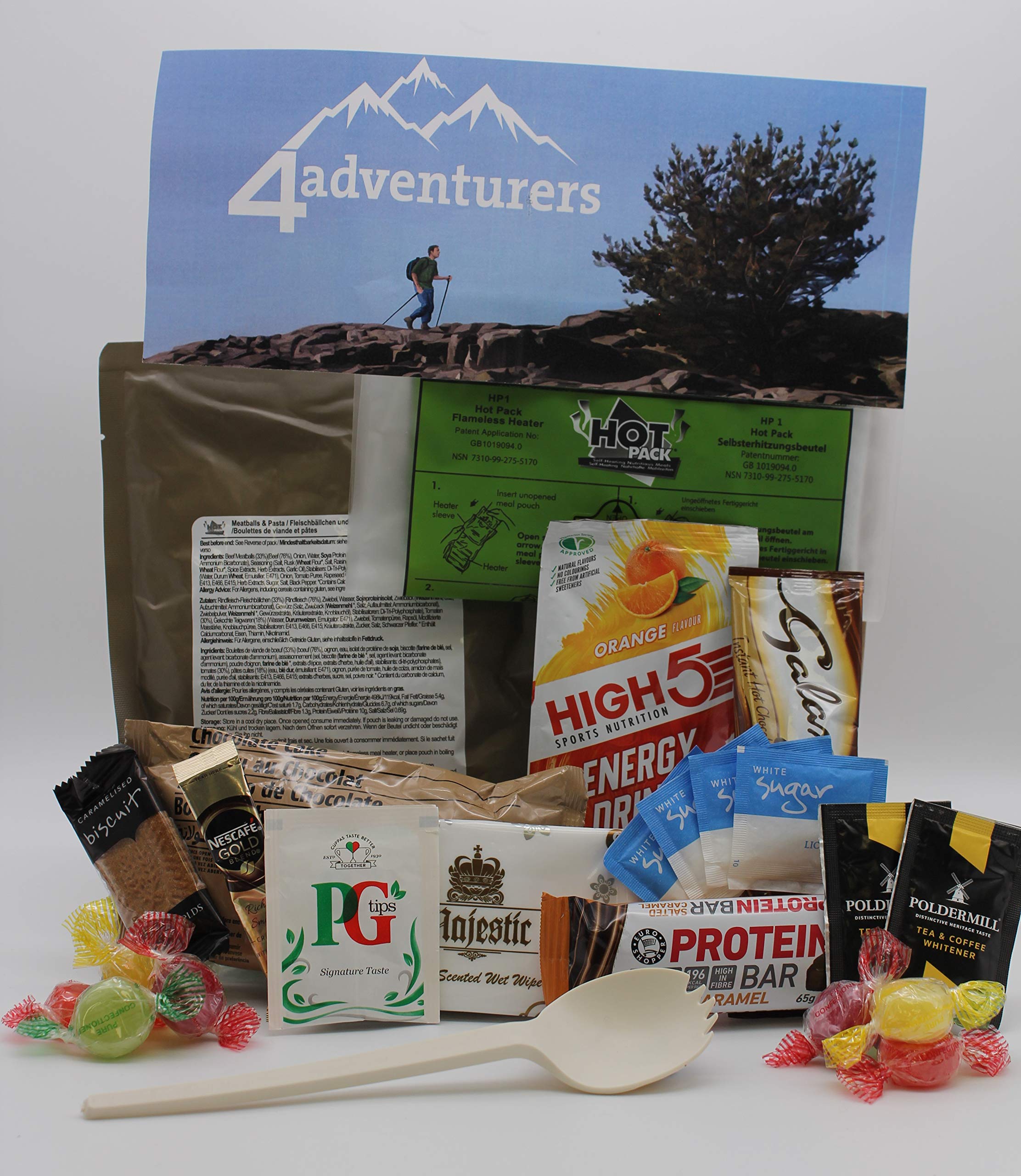 4Adventurers Self Heating Field Ration Packs MRE Ready to Eat Meal Food Menu C (Meatballs & Pasta) Great for Outdoor Bushcraft Stealth Camping for Ration Packs Also used for D of E & Scouts