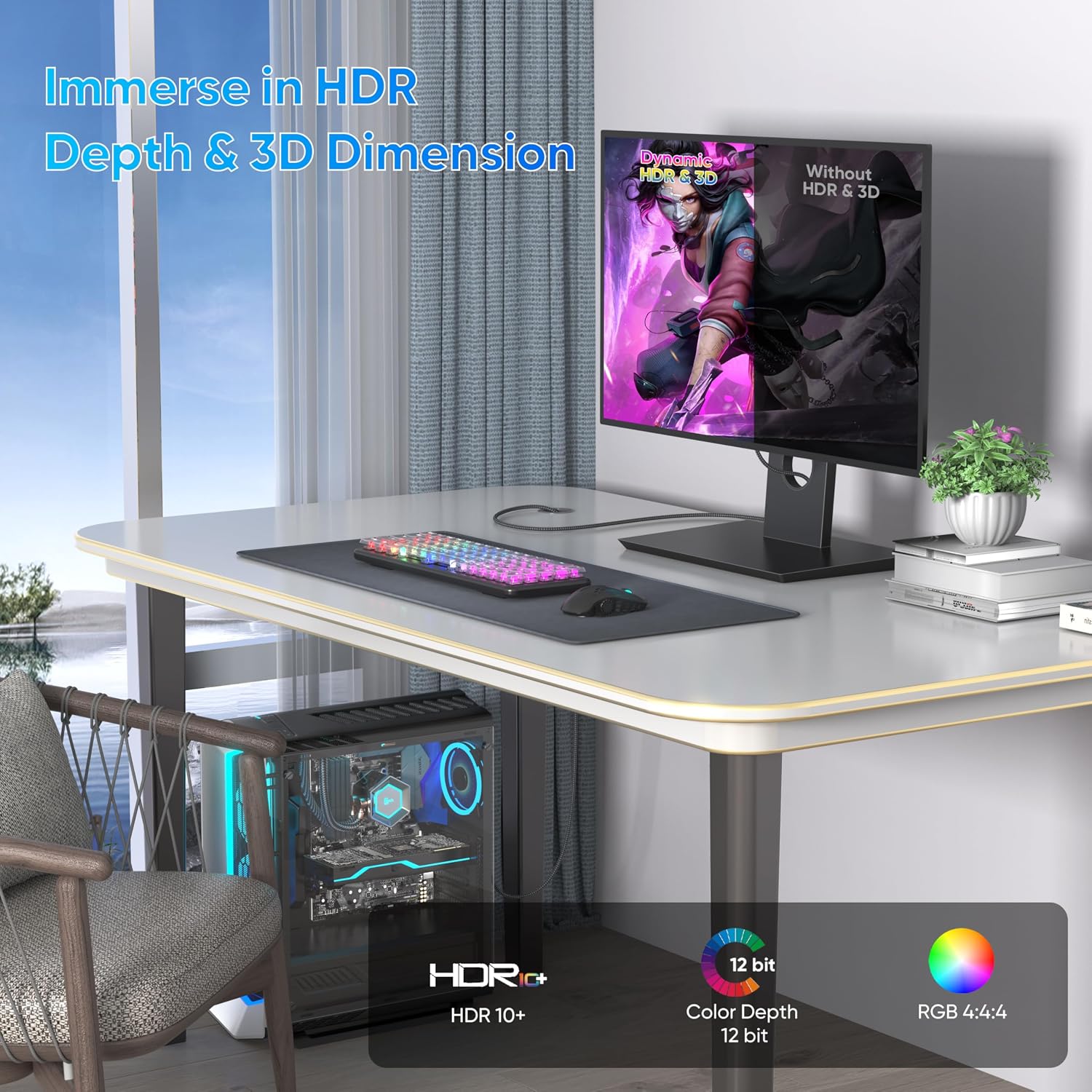 8K DisplayPort Cable 1.4, Display Port Cable 12ft, 8K@60Hz, 4K@144Hz, 2K@240Hz, 32.4Gbps High-Speed DP to DP Cord for Gaming Monitor, Graphics Card, PC, Laptop RTX 4080/4090, RX 6800/6900