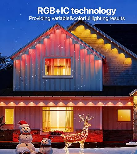 Miniatura 2 de Luces permanentes al aire libre para casa 100 pies RGB+IC LED alero luz con aplicación inteligente y control remoto, 72 modos de escena, cadena de