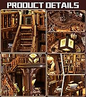 Vista 6 de Roroom Kit de casa en miniatura para bricolaje, rincón de libros de ensueño con luz LED, rompecabezas de madera 3D, kit de casa de muñecas