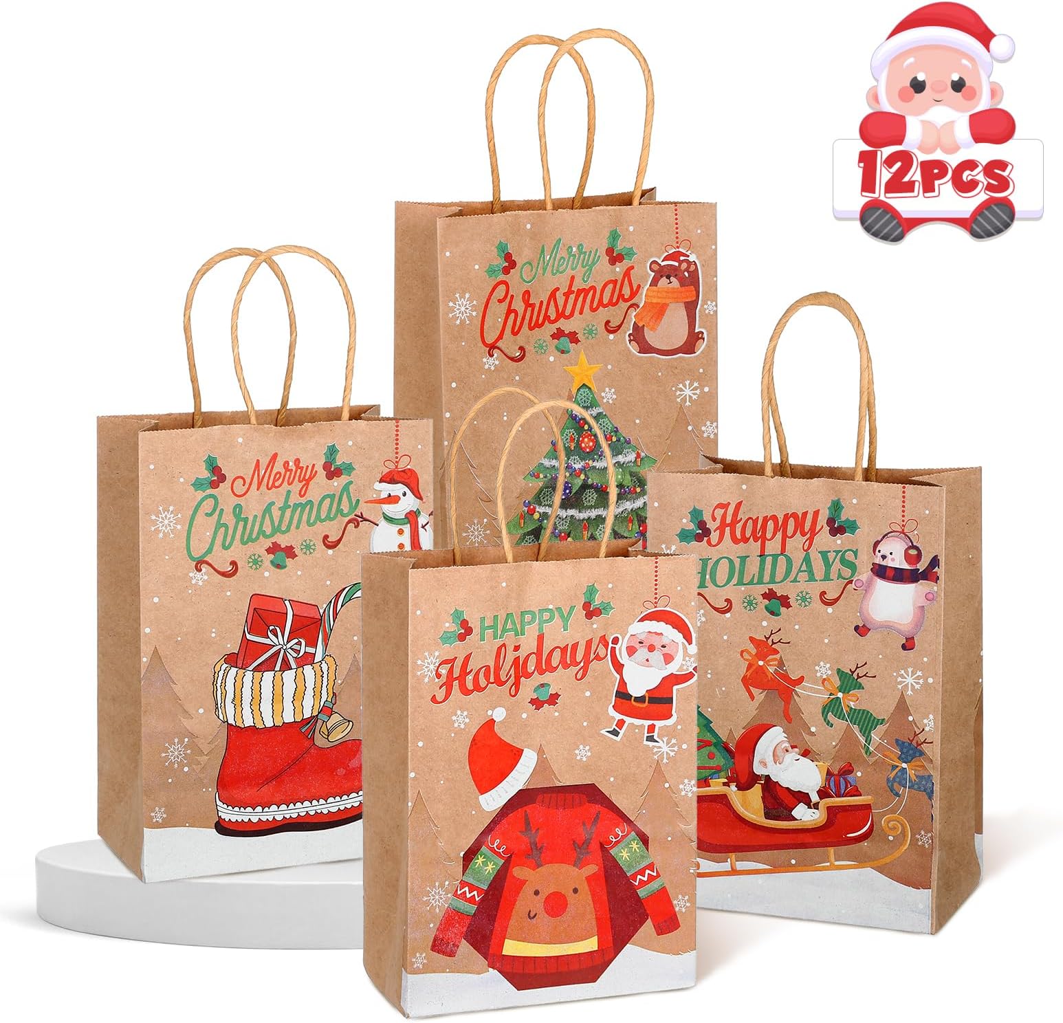 Bolsas Kraft Navidad Paquete De 12 Bolsas De Papel Kraft, Bolsas