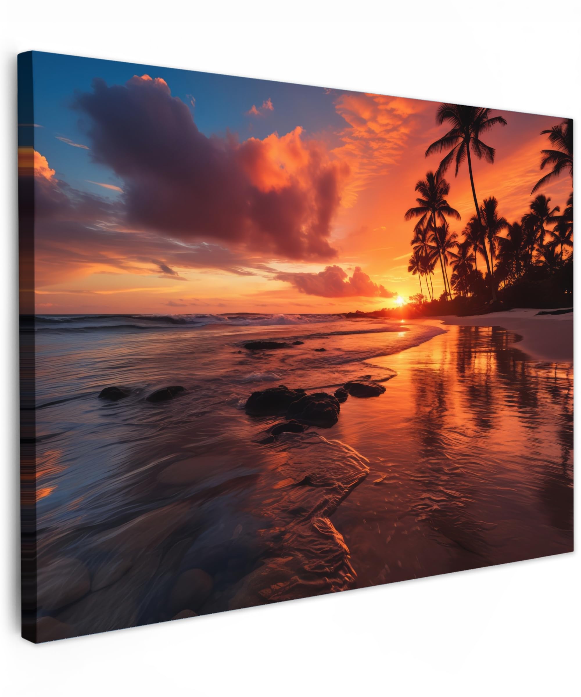 Muchowow Palm Trees - Beach Muchowow© Canvas Wall Art 31"X24" / 80X60 Cm Decor Paintings Prints Framed On Canvas Decorations Wallart Sunset - Sea - Horizon