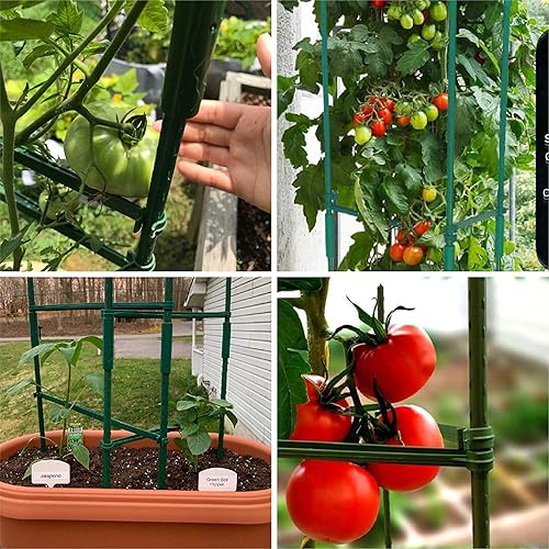 Miniatura 6 de Derlights Jaulas de tomate deformables para plantas, paquete de 3 jaulas de tomate con estacas de tomate para jardín, enrejado de tomate