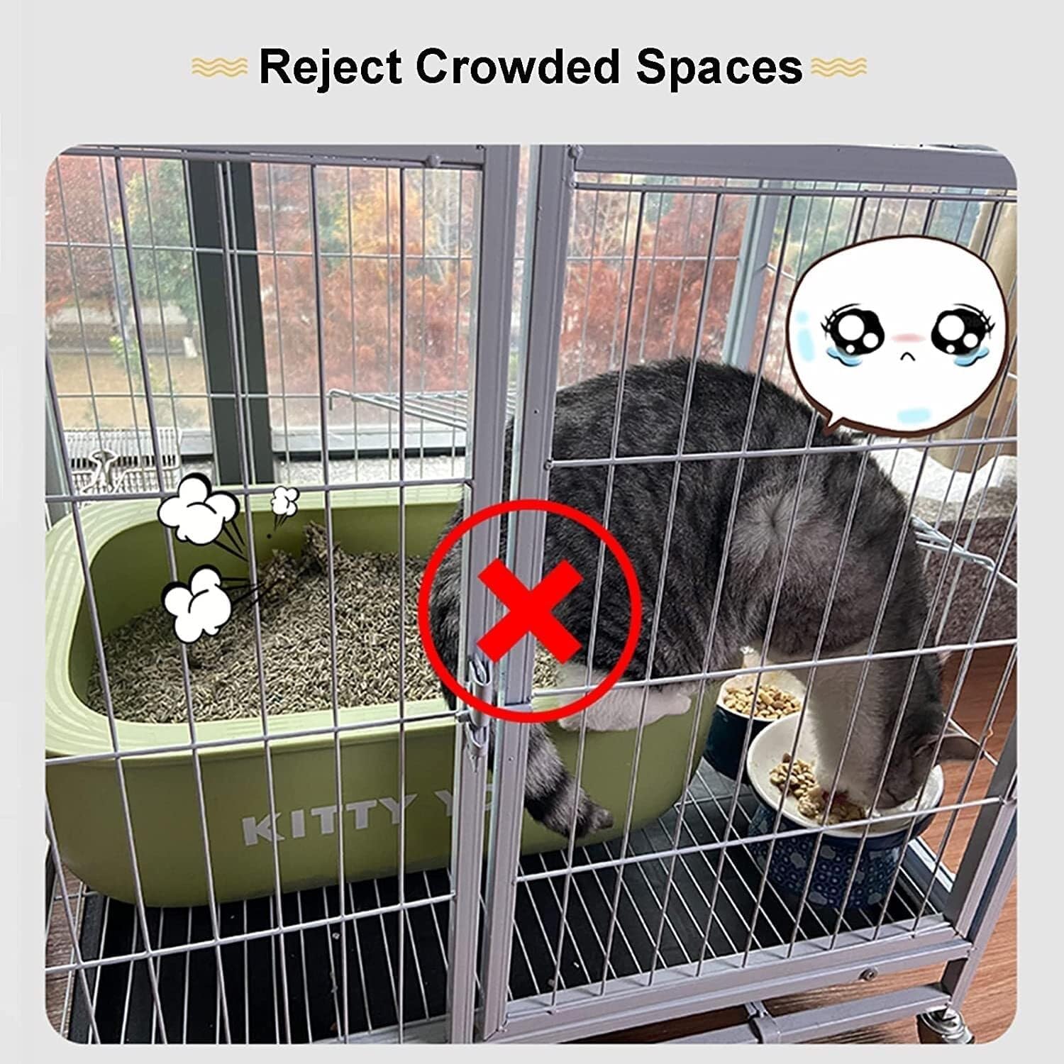 Indoor Cat Cage with Litter Box, Gray DIY Metal Cat Enclosure for 1–3 Cats, Small Pet Crate with Hammock & Nest(Color : Gray, Size : 75x49x73cm)(Khaki,75x49x109cm)