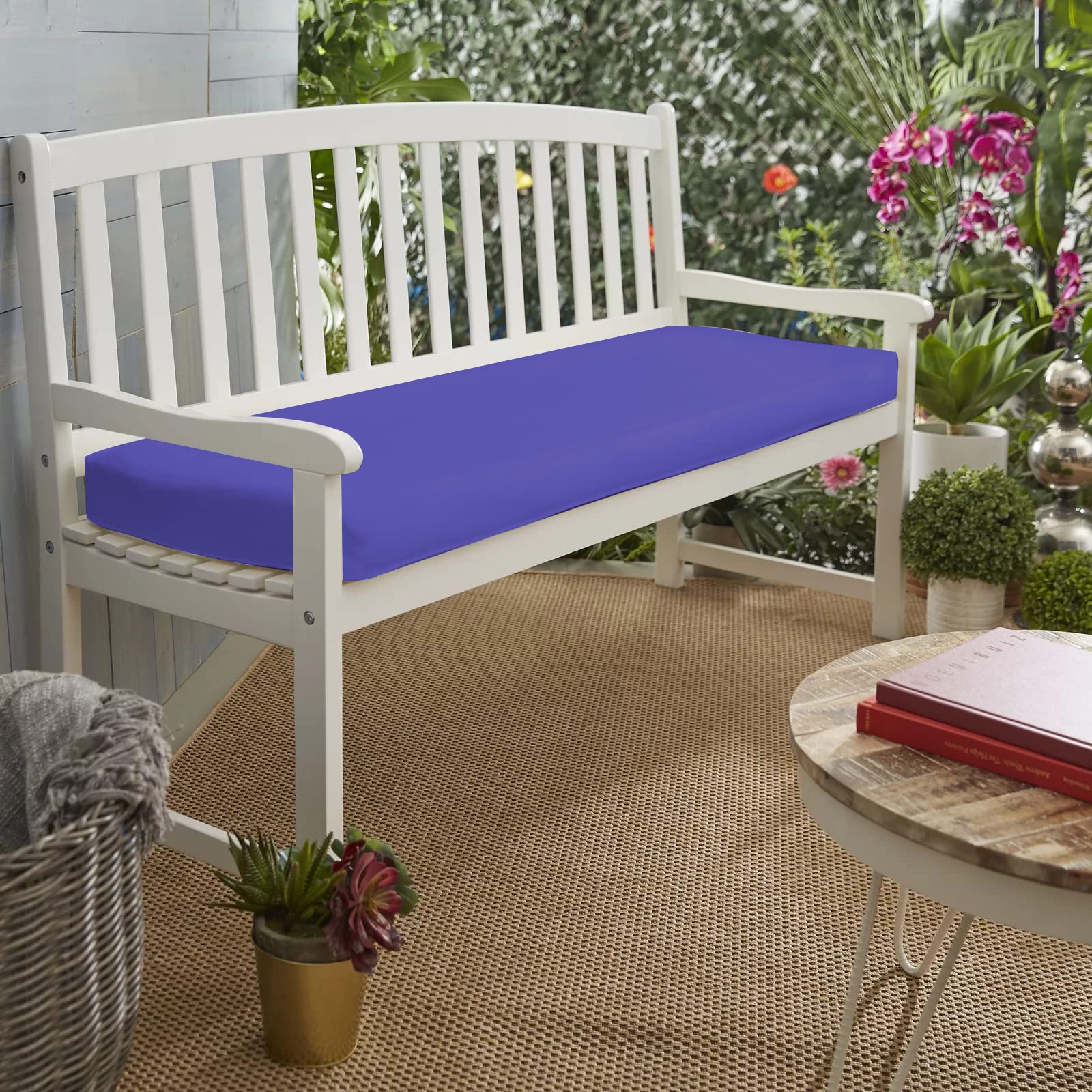 purple outdoor bench cushion