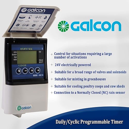 Miniatura 4 de Galcon GAE2S0002U1 8006 AC-6 Controlador de riego de zona de estación de 6 estaciones Aspersor automático, temporizador diariocíclico, sistema de