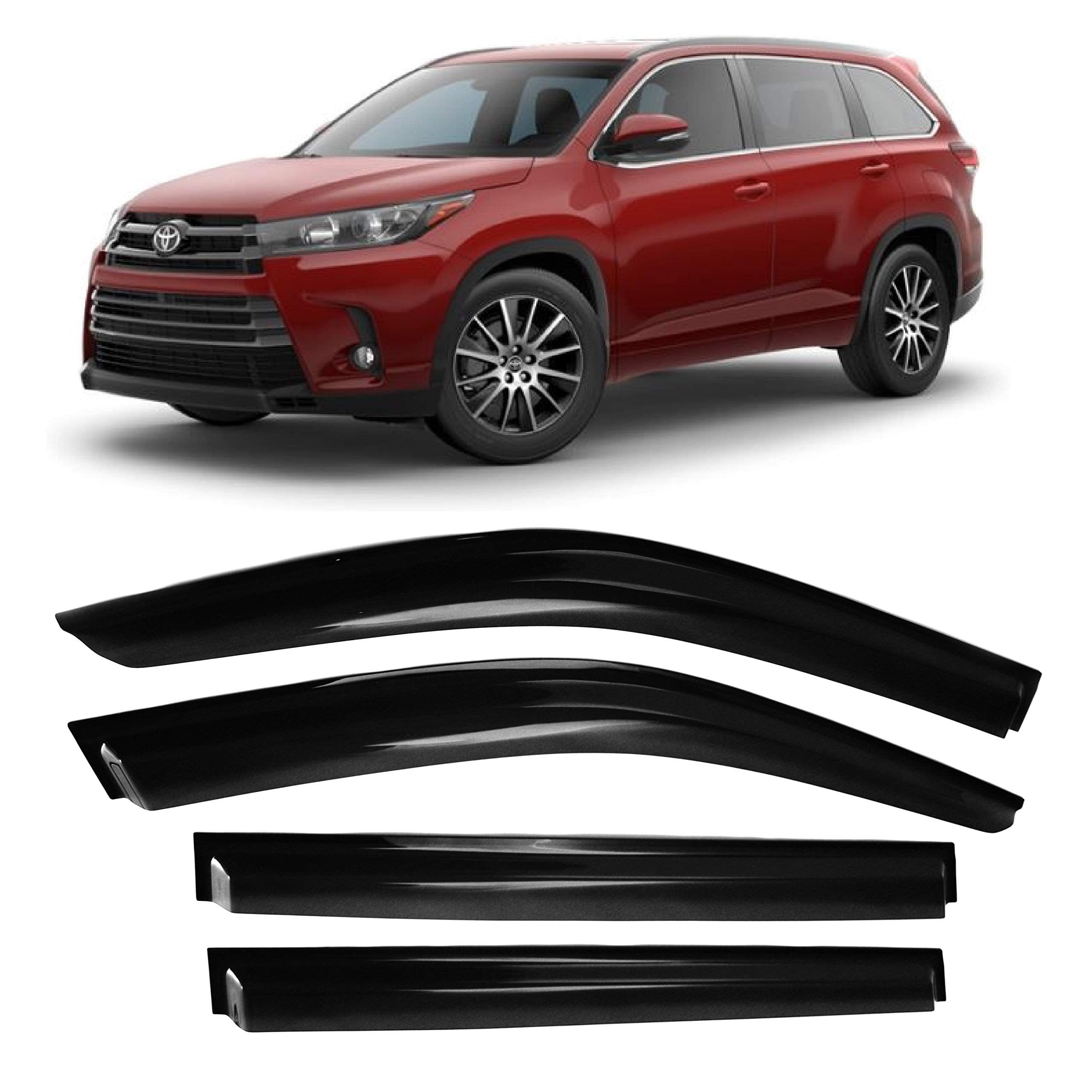 Photo 1 of JSP Out-Channel Side Window Deflector Strip, Rain Guard for Toyota Highlander 2014-2019, Dark Smoke Acrylic, Adhesive Tape Mount Wind/Sun/Rain Shade
