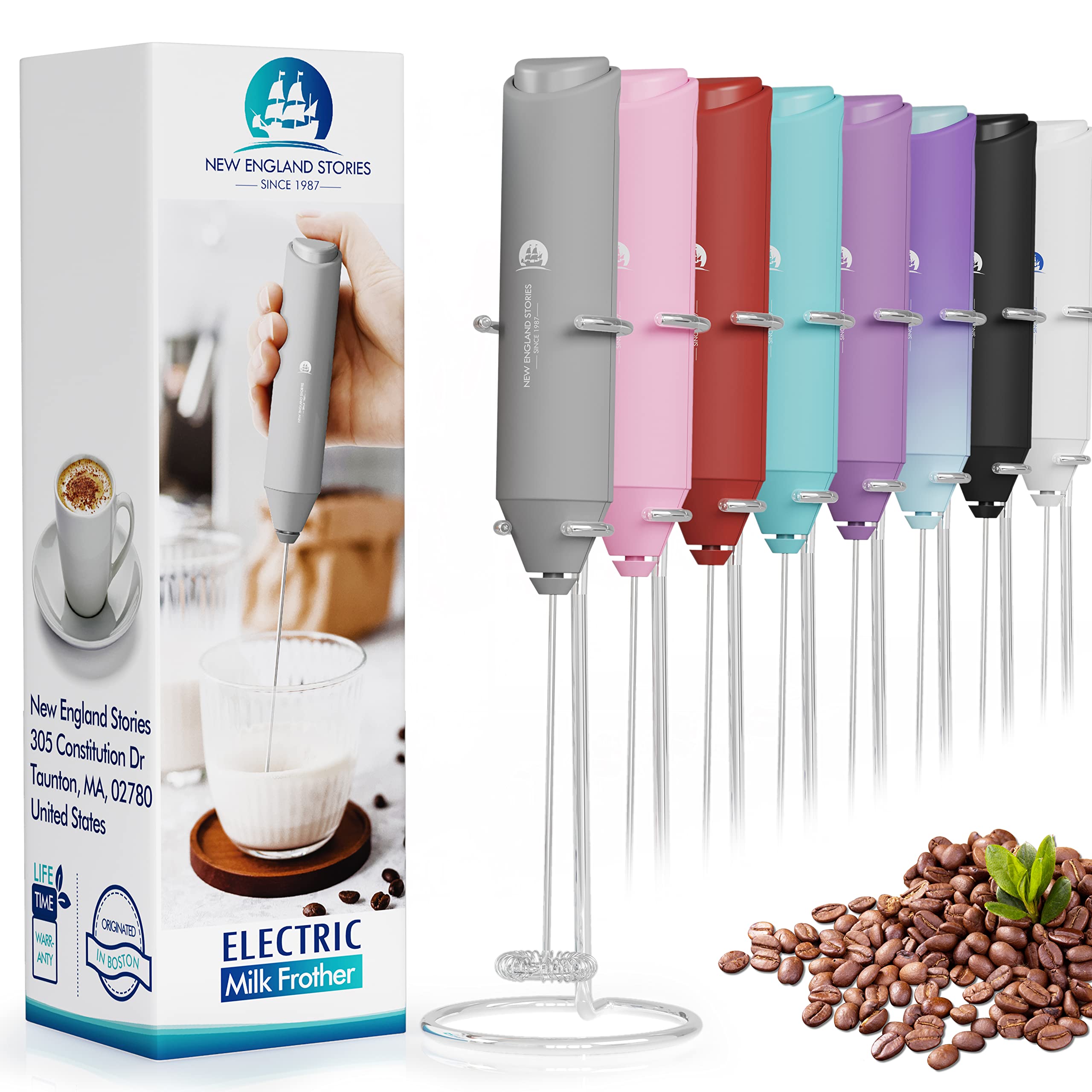 Leistungsstarker Milchaufschäumer Handheld Foam Maker Mini Schneebesen Getränkemischer für Kaffee, Cappuccino, Latte, Matcha, heiße Schokolade, mit Ständer