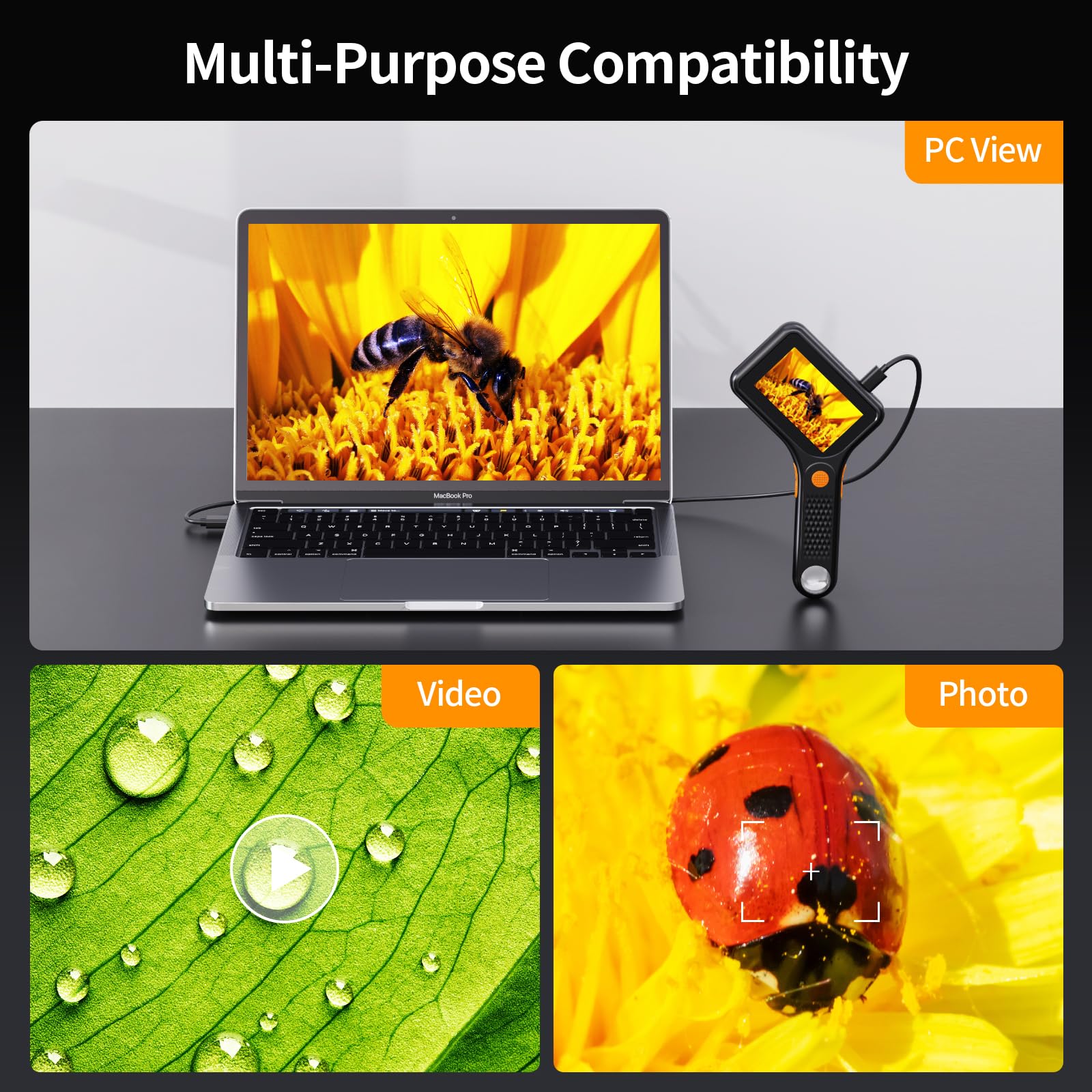 Microscopio Digital para Adultos 500X, Microscopio de Bolsillo Portátil con Pantalla HD de 3 Pulgadas, 8 Luces LED Ajustables, Compatible con Windows y MacOS - Negro
