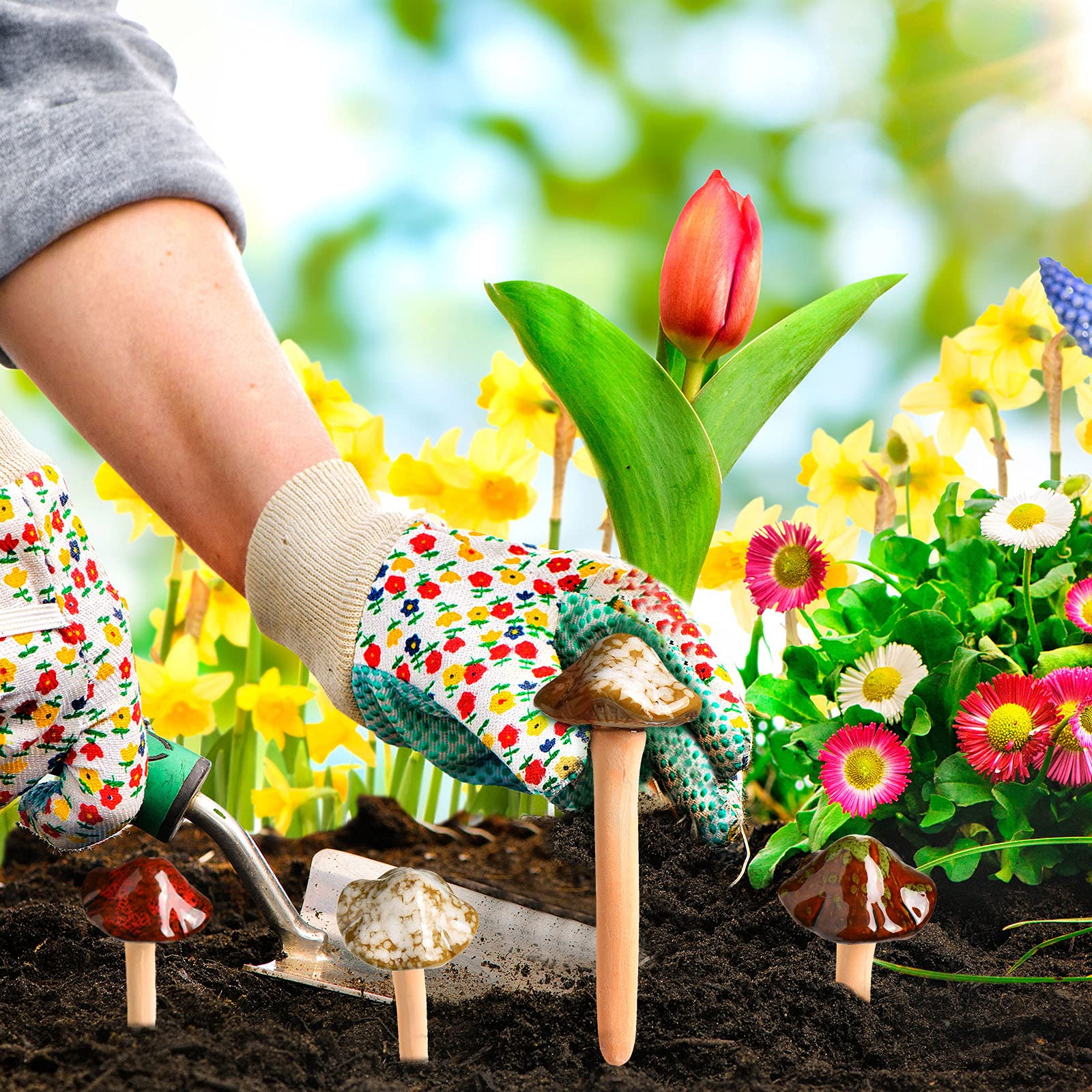 Patelai Lot de 8 Figurines de Champignon en céramique pour Jardin - Statue de Jardin en Pot - Décoration de pelouse - pour l'extérieur