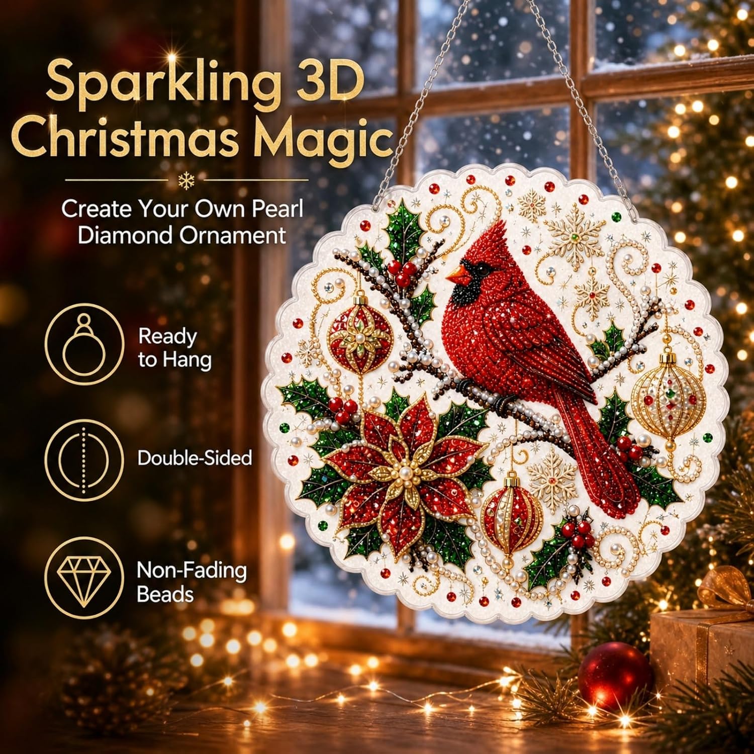 DIY Pearl Christmas Ornament Art Kit | 7 Designs, Beads & Hanging Chain