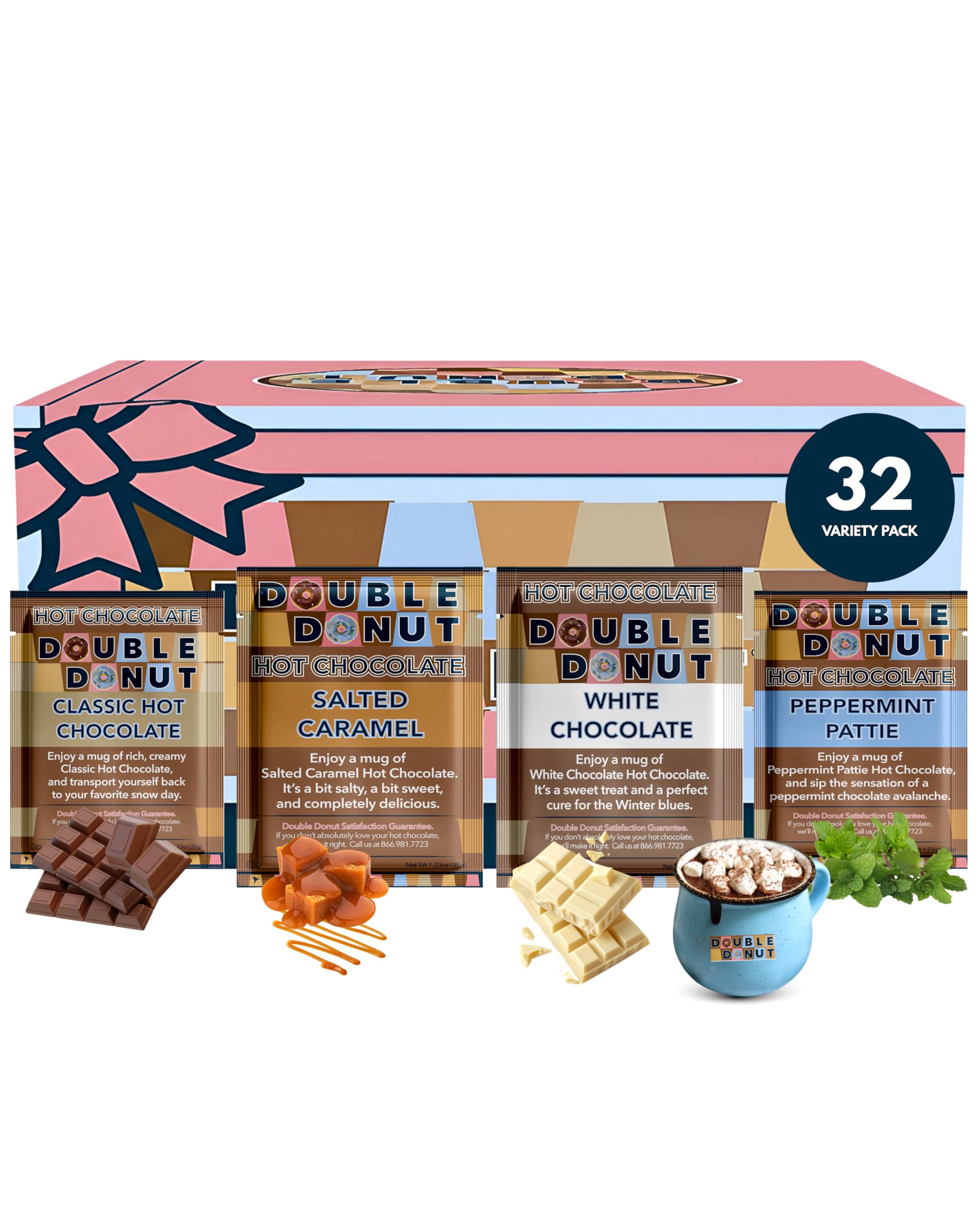 Gourmet Hot Cocoa Mix Variety Pack - 32 Count, Including Classic, White Chocolate, Salted Caramel, & Peppermint Flavors Sets