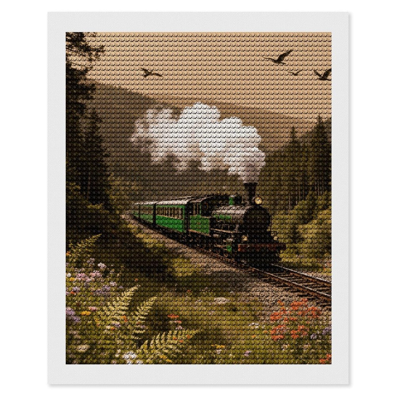 DWVTSLH Steam Car in The Woods Diamond Painting Kits for Adults, Personalized Diamond Photo Art Full Drill, DIY 5D Diamond Art Painting Kits for Beginners, Home Wall Decor 16"x20"
