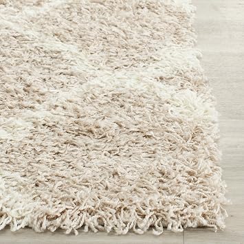 SAFAVIEH Area Rug 8x10 - Dallas Shag Collection - Large - Beige & Ivory, Trellis Pattern, Non-Shedding & Easy Cleaning, Plush Thick Pile, Ideal for Living Room, Bedroom, Dining Space (SGD257D)