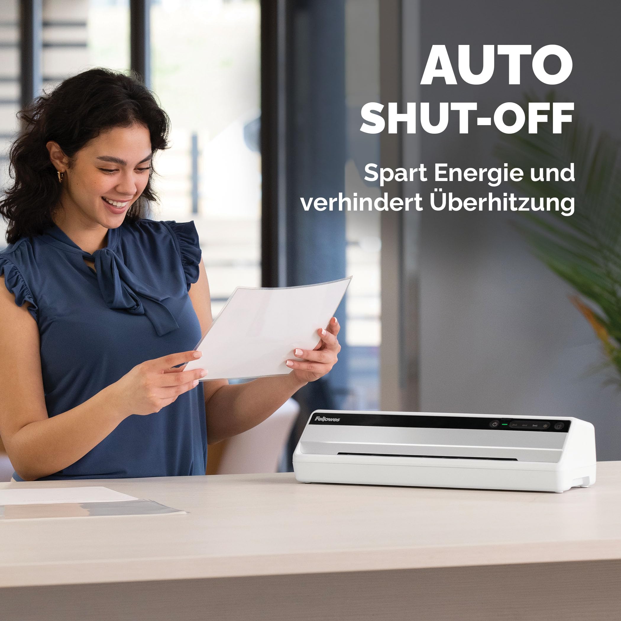 Fellowes Saturn A4 Laminiergerät fürs Büro – InstaHeat, 60 Sek. Aufwärmzeit, Staufreigabe, Auto-Abschaltung – für 80/100/125 Mikron – inkl. 10 Folien – für Zuhause & Büro