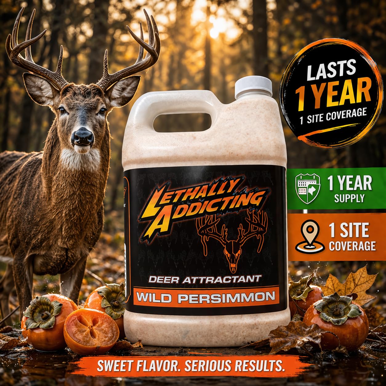 Hirsch Mineral & Lockstoff - 5,4 kg 1 Jahr Vorrat Krug - Trophäe Weißschwanz Lockstoff für Trail-Kameras, Jagdplätze & Minerallecks | USA Made (Persimmon)