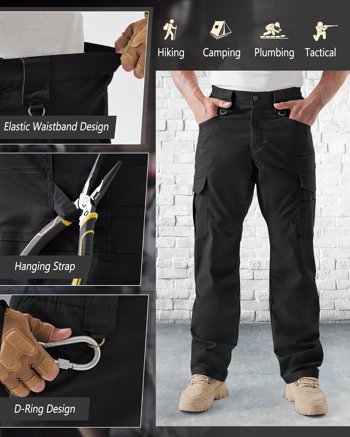 IGOLUMON Men's Stretch Tactical Pants,Ripstop Cargo Pants with 11 Pockets, Lightweight Outdoor EDC Work Hiking Pants - Image 5