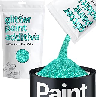 Hemway Glitter Paint Additive Glitter Crystals for Acrylic Paint, Interior & Exterior Walls, Wood, Varnish, Furniture, Matte, Gloss, Satin, Silk - 100g / 3.5oz - Turquoise Blue Holographic