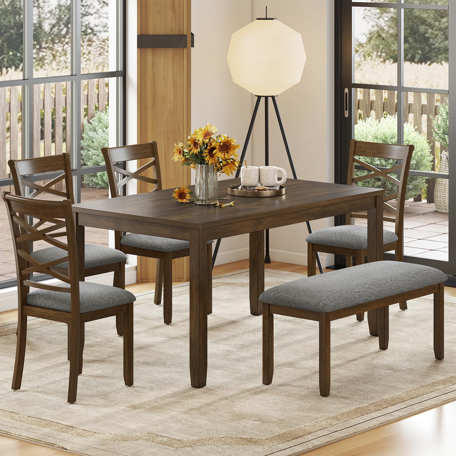 Zevemomo 6-Piece Solid Wood Dining Table Set
