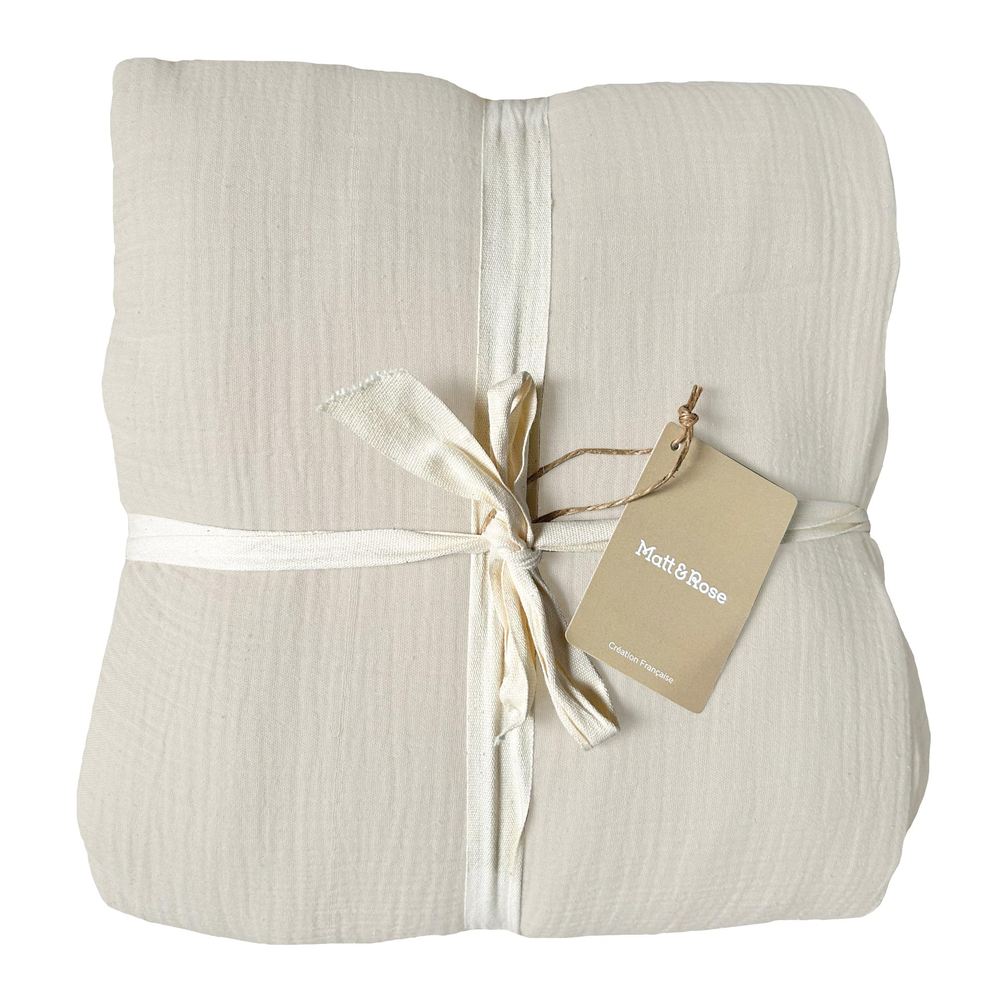 MATT & ROSE Parure de lit Unie Double Gaze de Coton | 100% Coton de qualité supérieure | Oeko-TEX | Housse de Couette 260x240cm + 2 Taies d'oreiller 50x70cm | Naturel