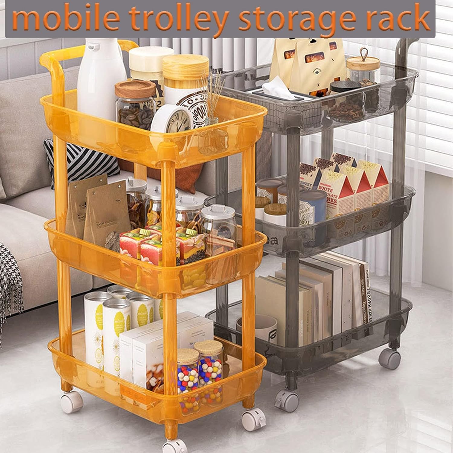 79x43x31cm, Slim Storage Cart 3 Tier with Wheels, Rolling Storage Cart, Gray Color, Pp Material, Load-Bearing Firm, Universal Wheel Pulley, Bathroom, Living Room, Kitch